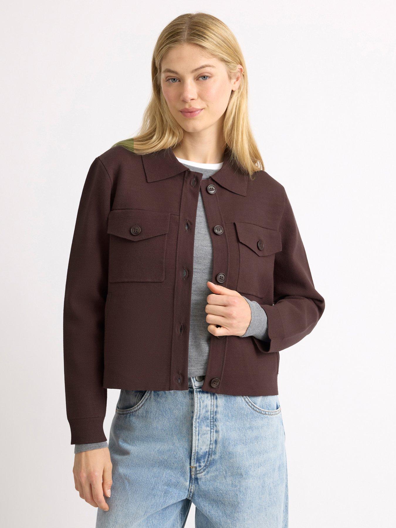 Image 4 of 4 of Albaray Womens Collared Pocket Button-Through Jacket - Brown