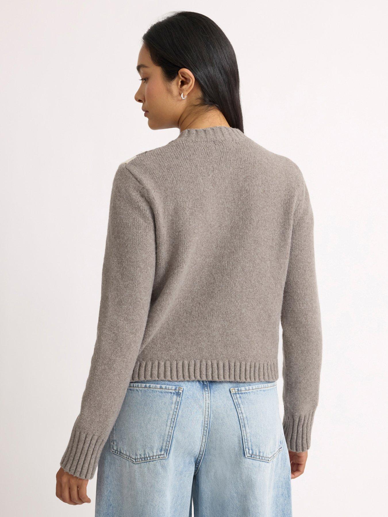 Image 2 of 4 of Albaray Womens Argyle Button-Through Ribbed Cardigan - Beige