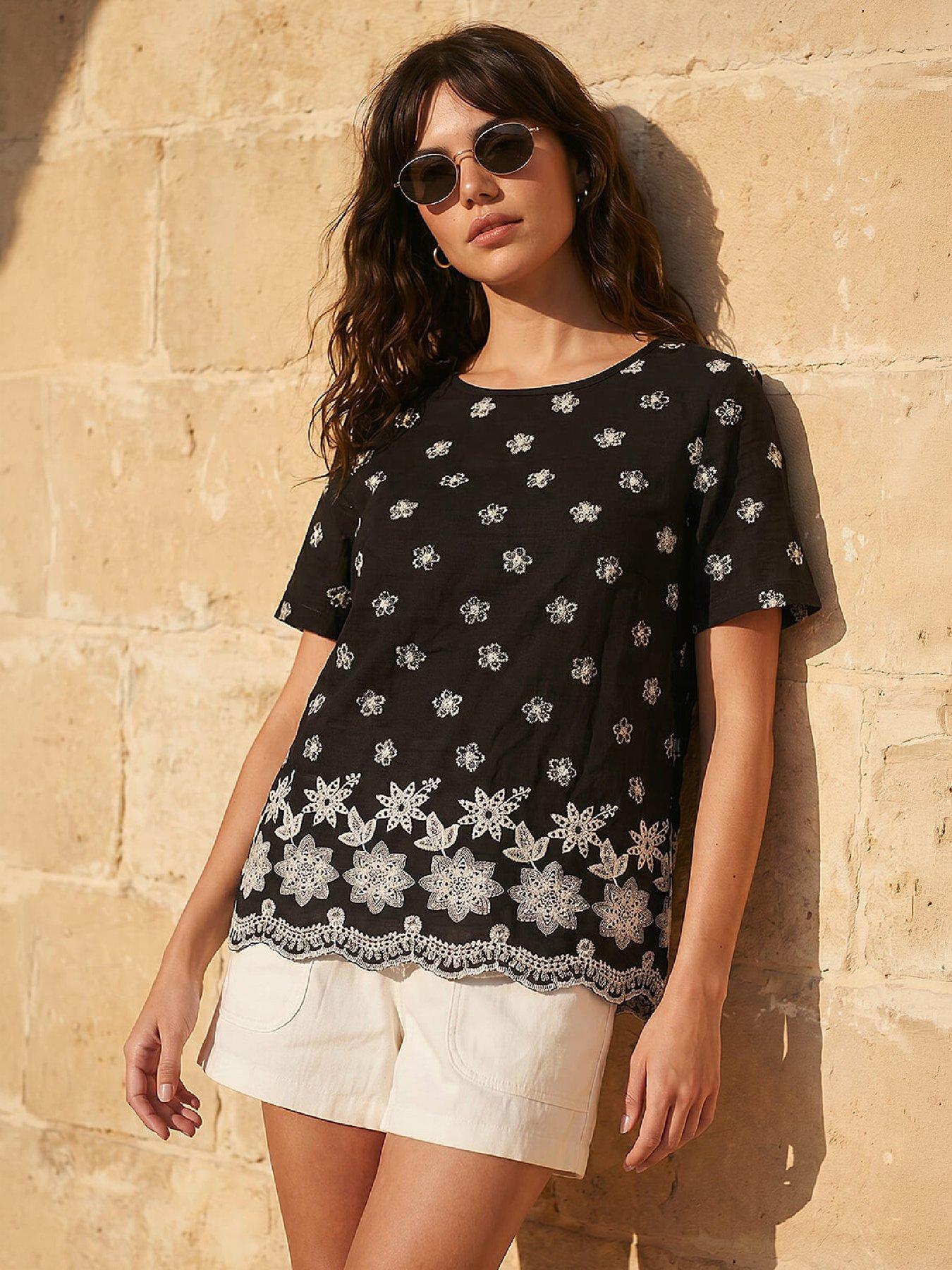 Roman Floral Embroidered Tunic Top