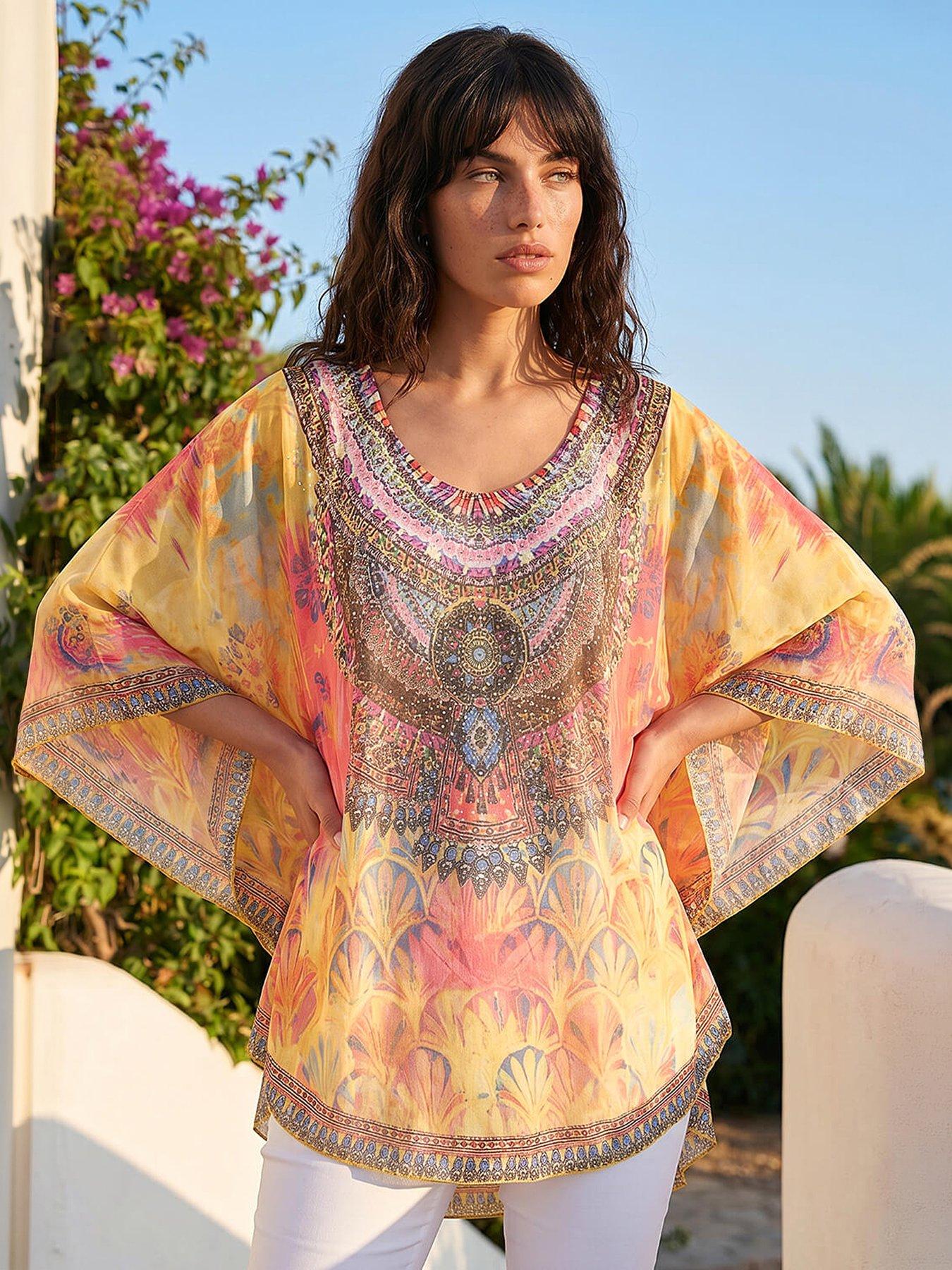 Roman Abstract Embellished Overlay Top