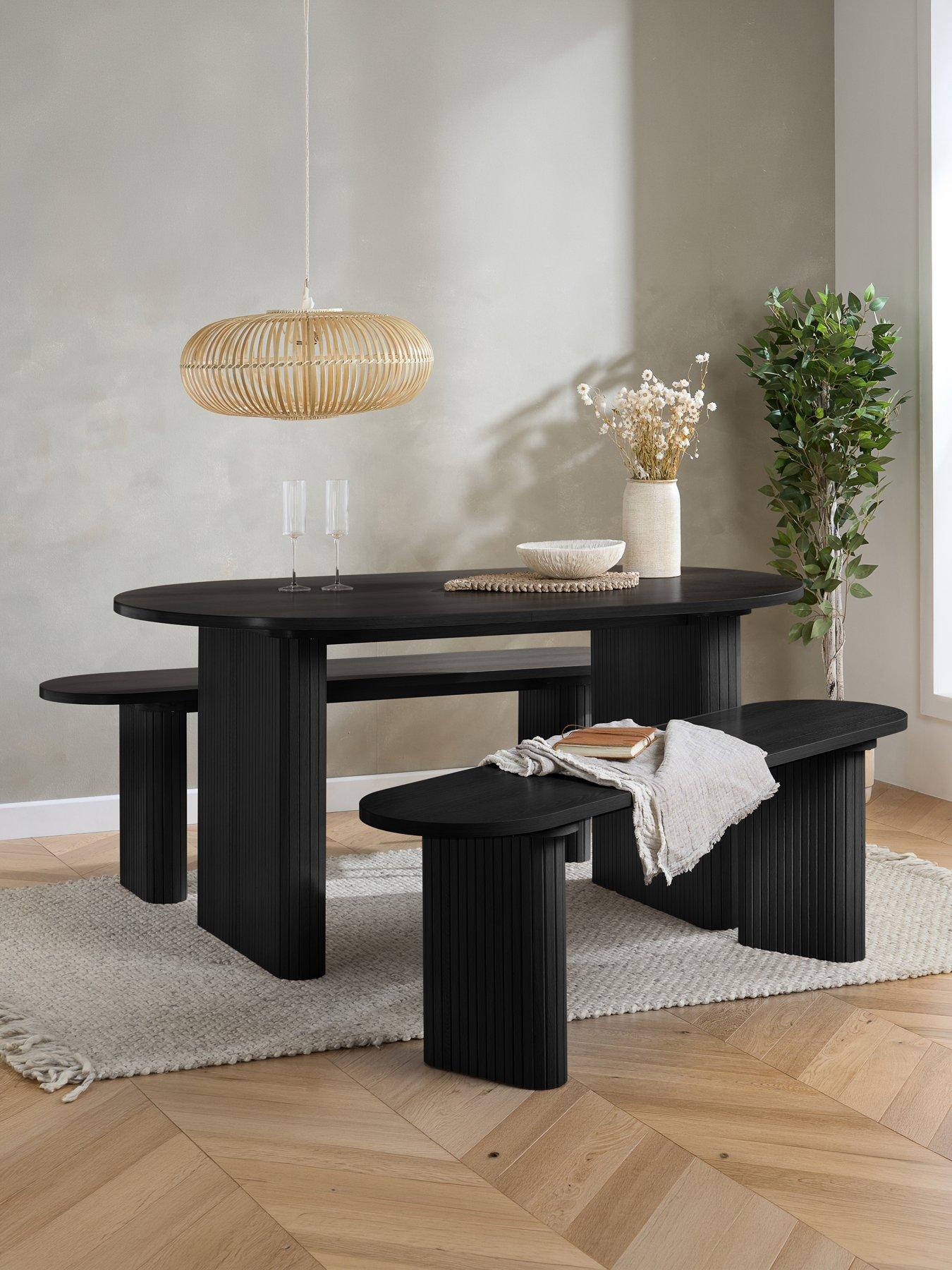 Birlea Axel Oval Fluted Dining Table With 2 Benches
