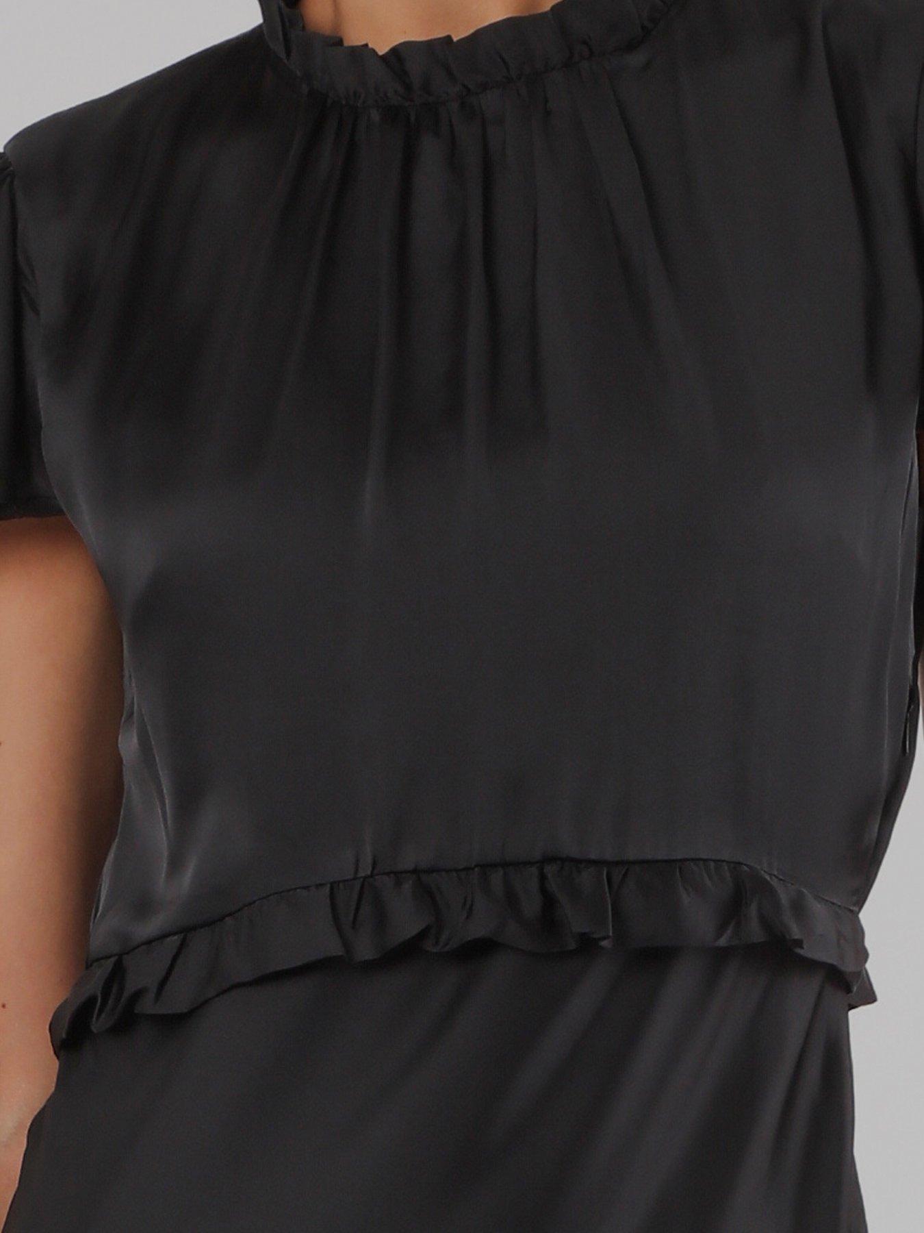 Image 6 of 7 of Religion Sian Maxi Dress With Delicate Ruffles And Cap Sleeves In Sateen Finish - Black