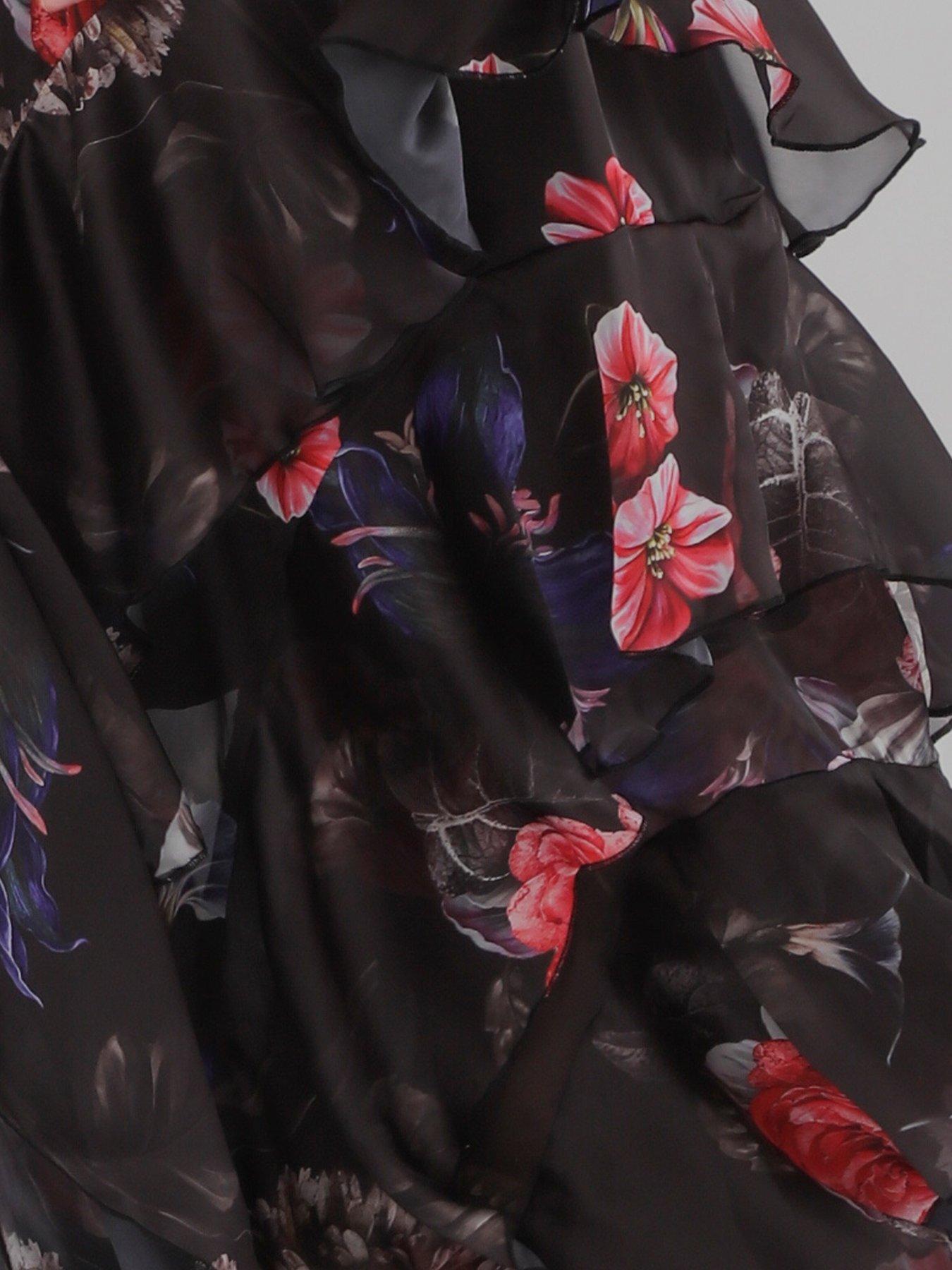 Image 5 of 7 of Religion Taylor Halterneck Maxi Dress In Floral Red And Blue Print - Black