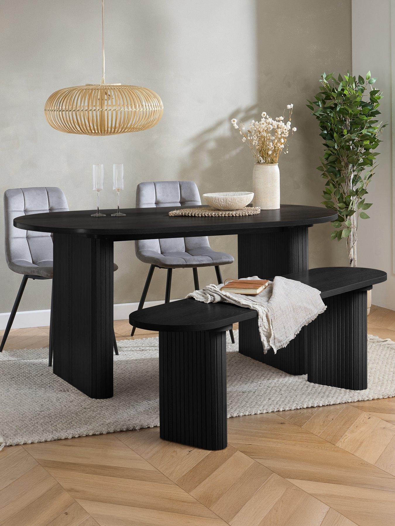 Image 1 of 7 of Birlea Axel Oval Fluted Dining Table With 2 Chairs And Bench