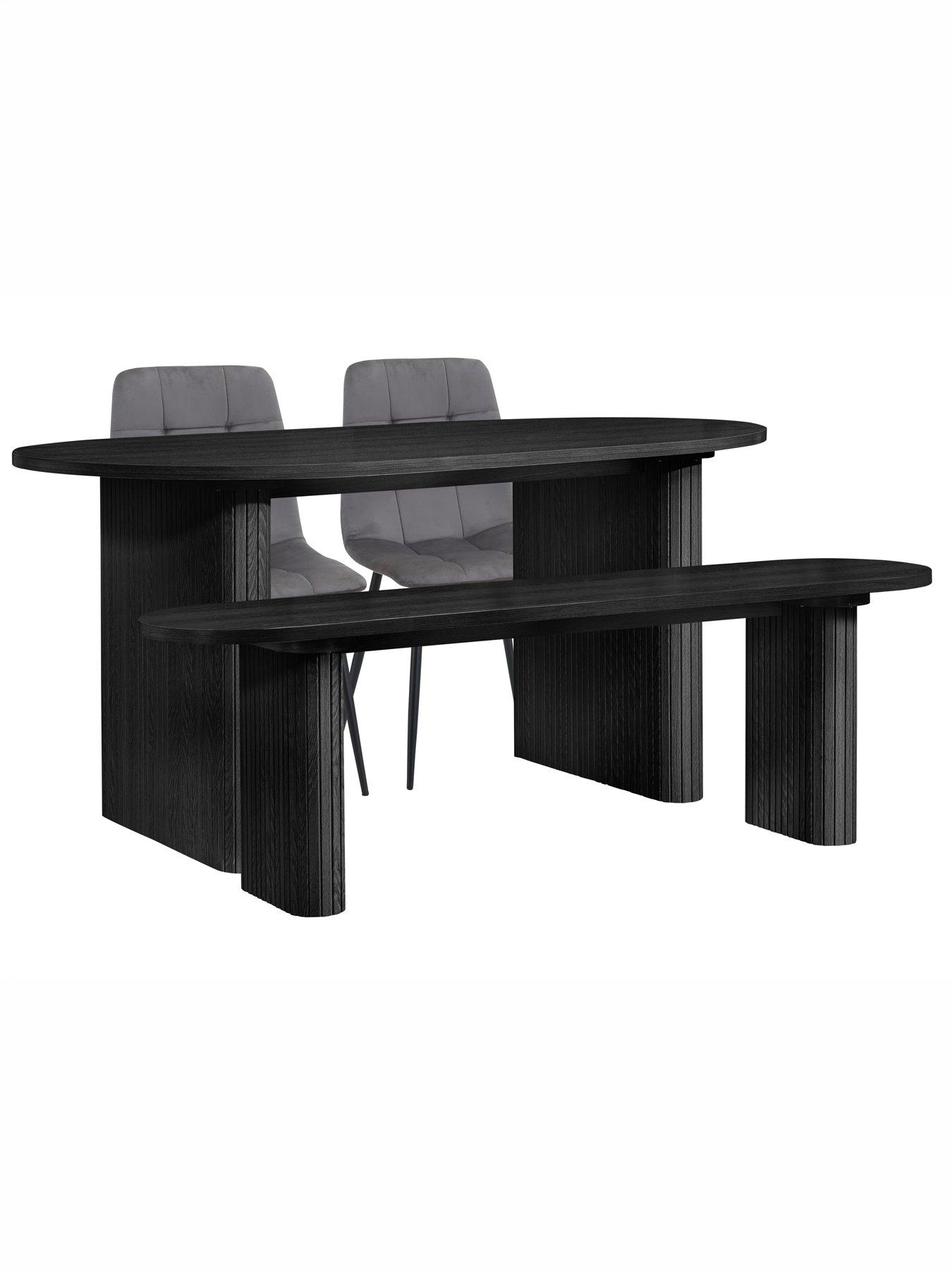 Image 7 of 7 of Birlea Axel Oval Fluted Dining Table With 2 Chairs And Bench
