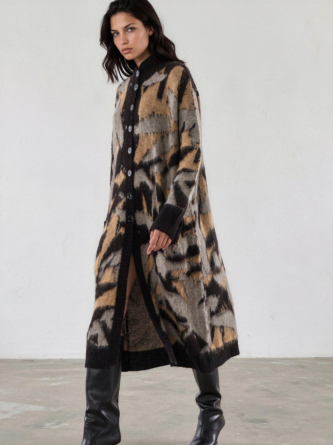 Image 1 of 7 of Religion Long Line Layla Maxi Coatigan Cardigan With Funnel Neck - Black