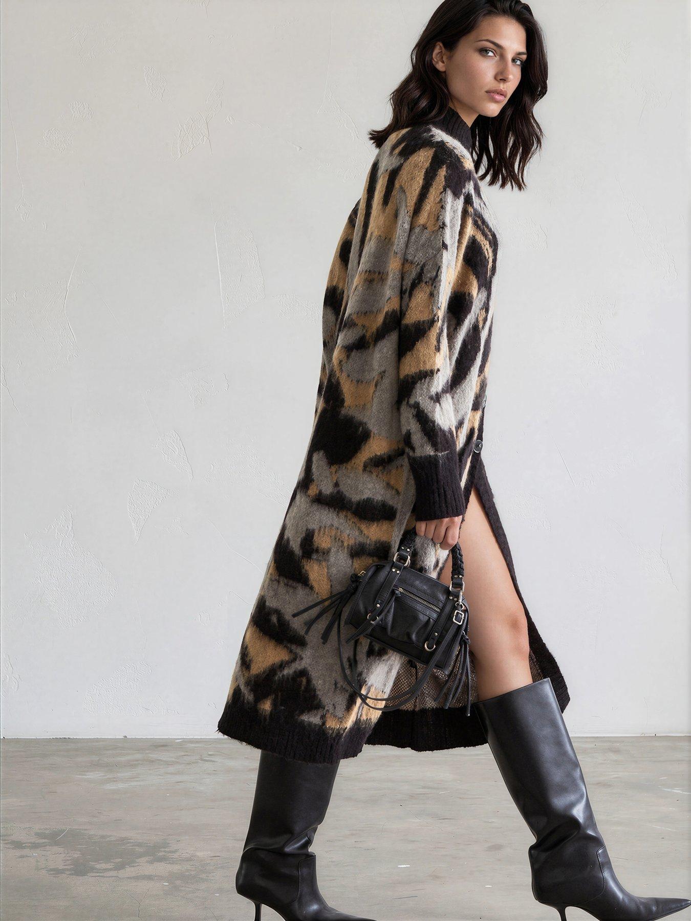 Image 2 of 7 of Religion Long Line Layla Maxi Coatigan Cardigan With Funnel Neck - Black
