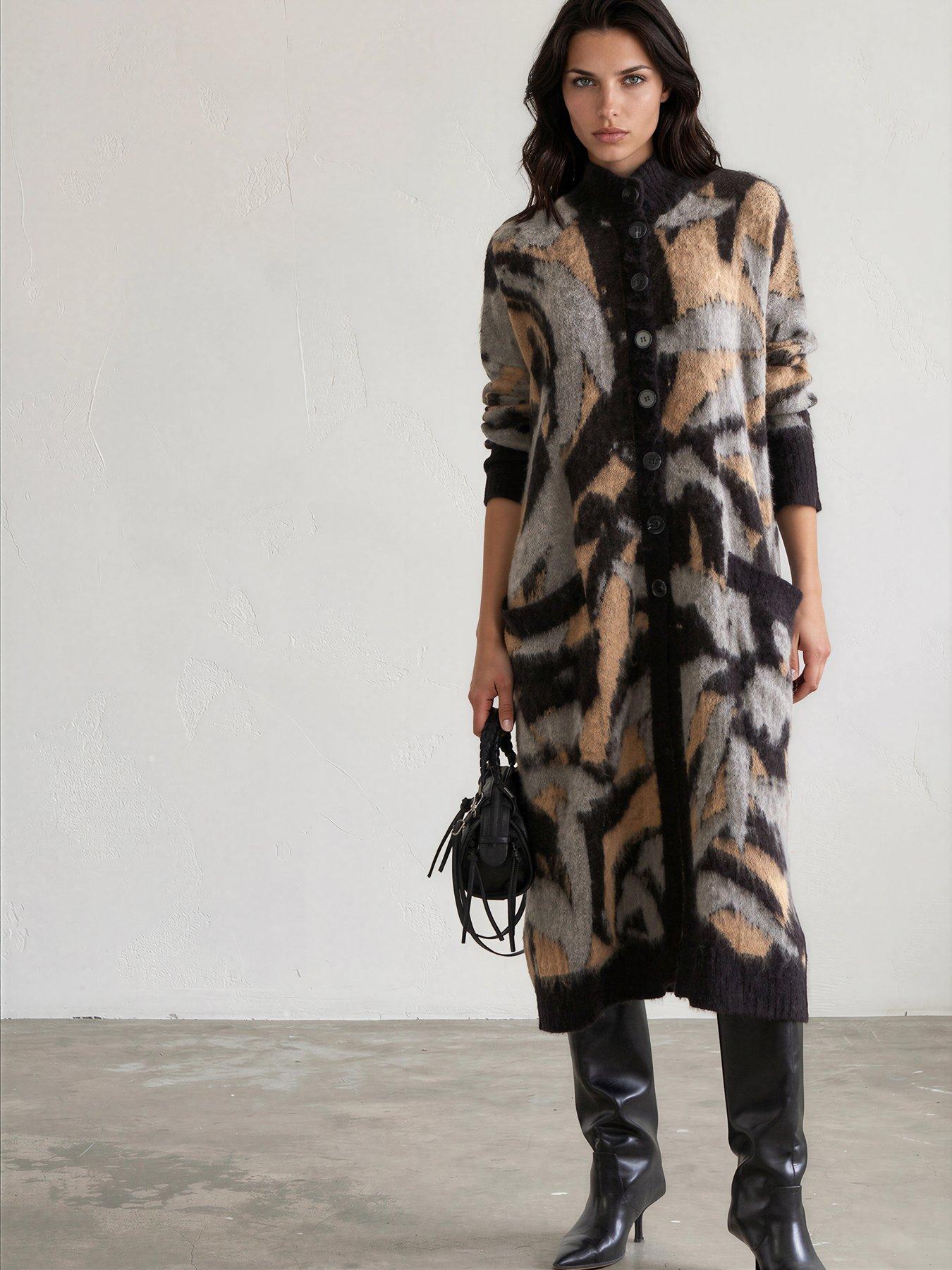Image 3 of 7 of Religion Long Line Layla Maxi Coatigan Cardigan With Funnel Neck - Black