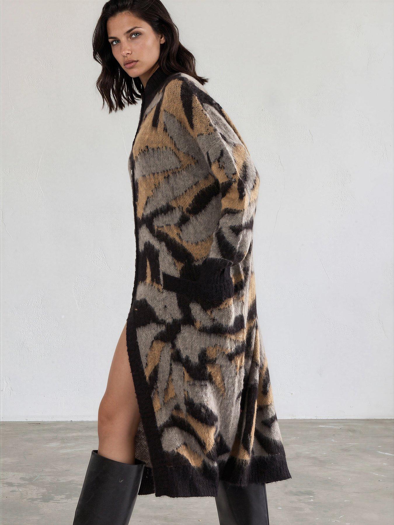 Image 4 of 7 of Religion Long Line Layla Maxi Coatigan Cardigan With Funnel Neck - Black