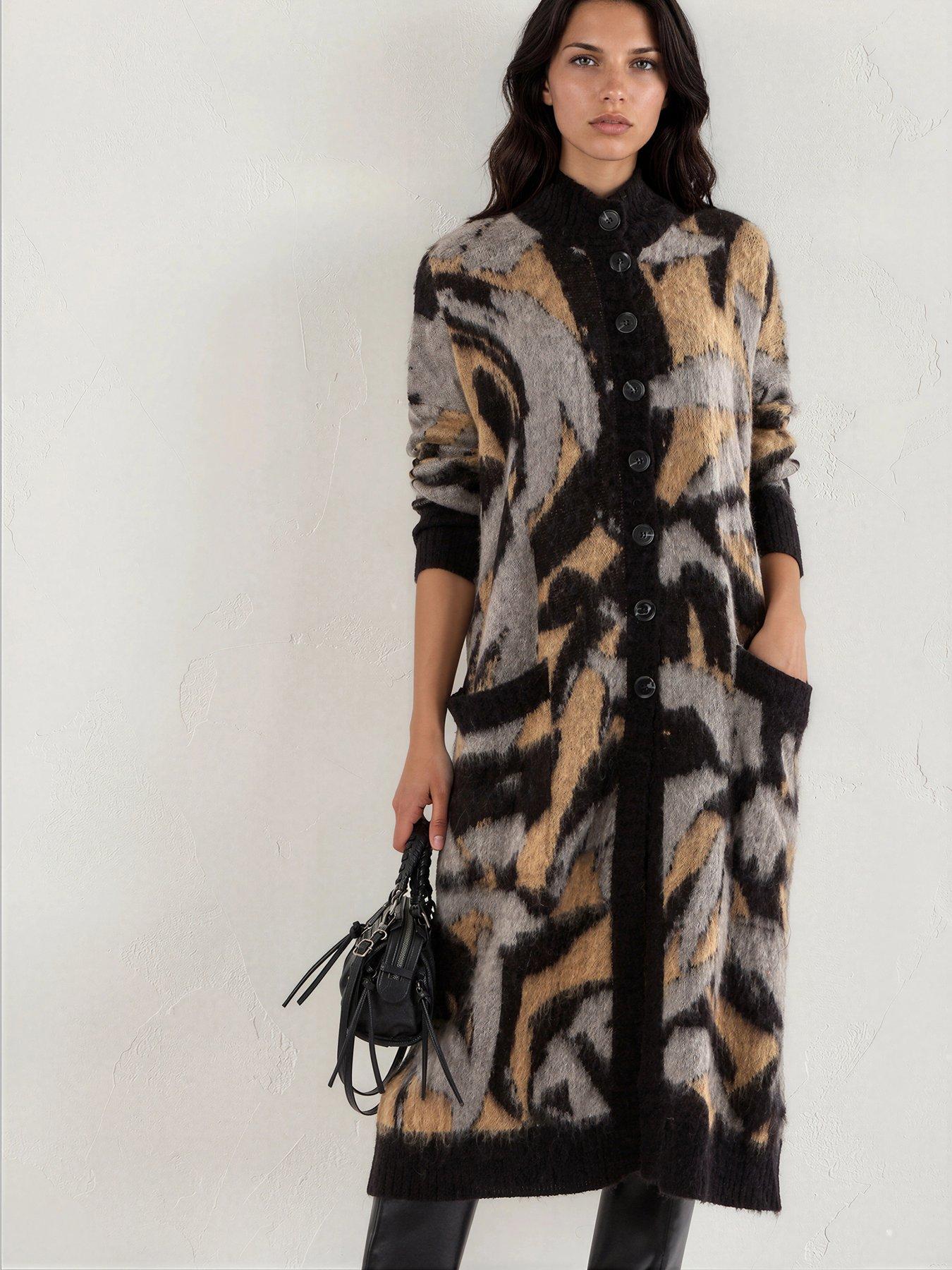 Image 7 of 7 of Religion Long Line Layla Maxi Coatigan Cardigan With Funnel Neck - Black