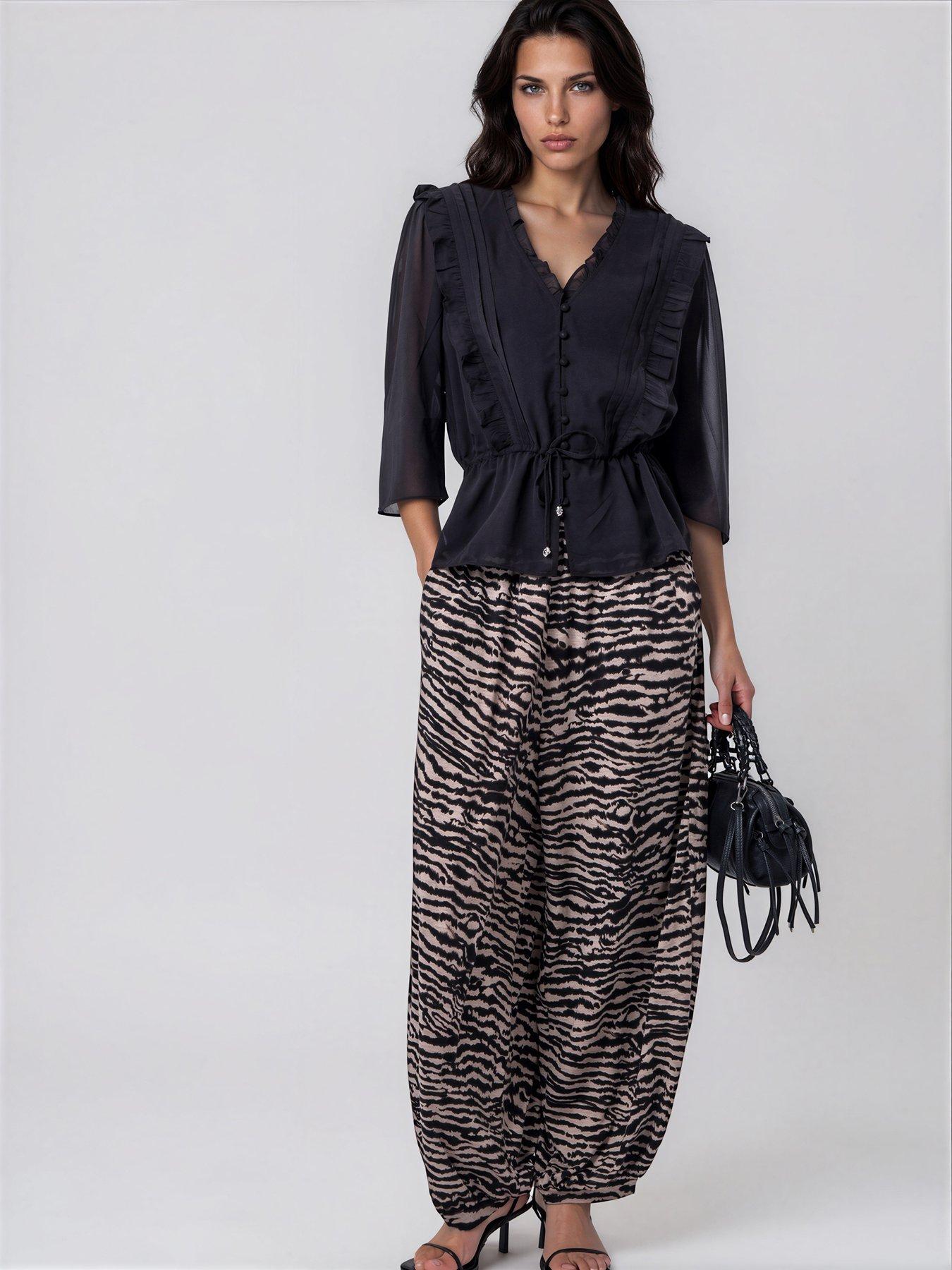 Image 3 of 7 of Religion Loose Fitting Lyla Jersey Trouser In Zebra Print With Cuffed Hem - Beige