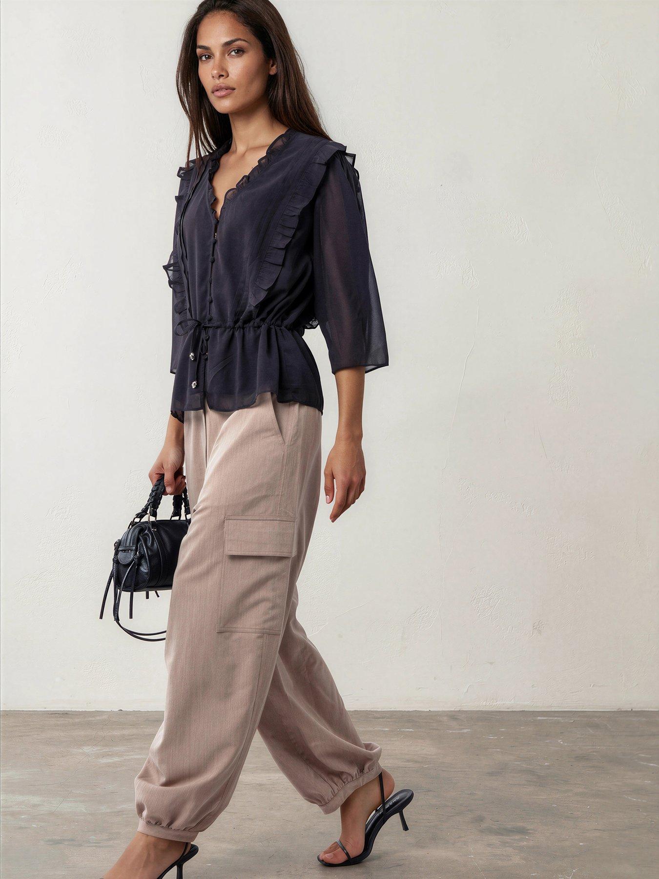Image 1 of 4 of Religion Balloon Utility Mia Trousers With Pocket Details - Beige