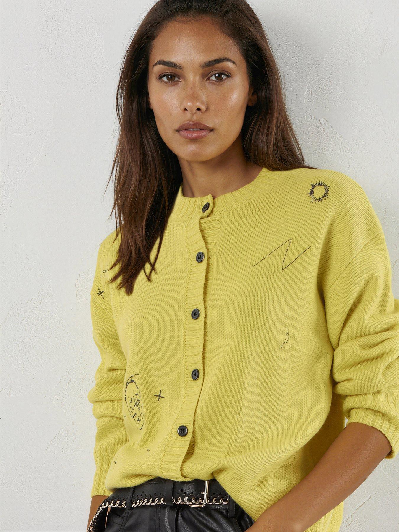 Religion Cute Mini Maddie Cardigan With Embroidery Design - Yellow