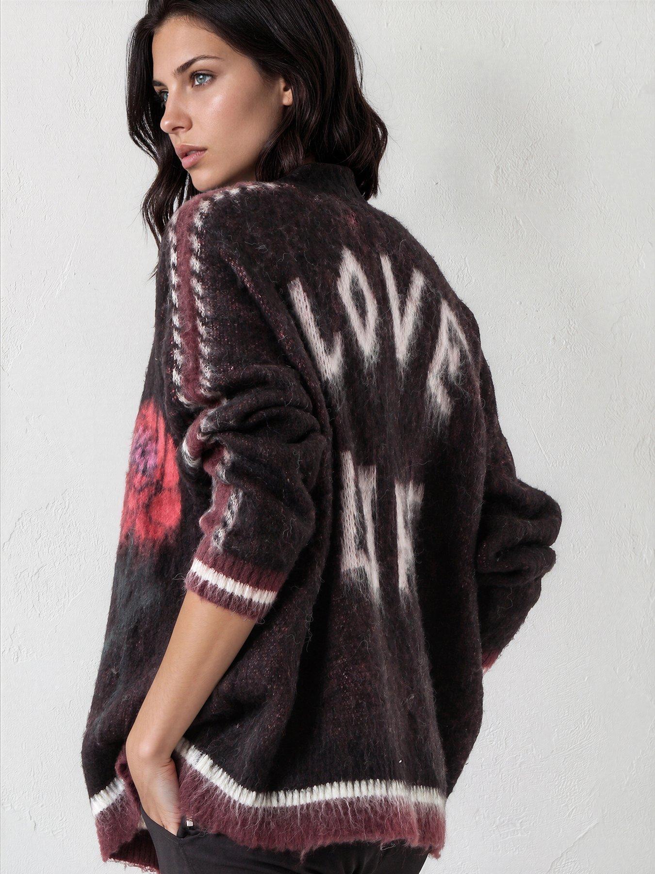 Religion Love Life Slogan Rebel Cardigan With Jacquard Roses