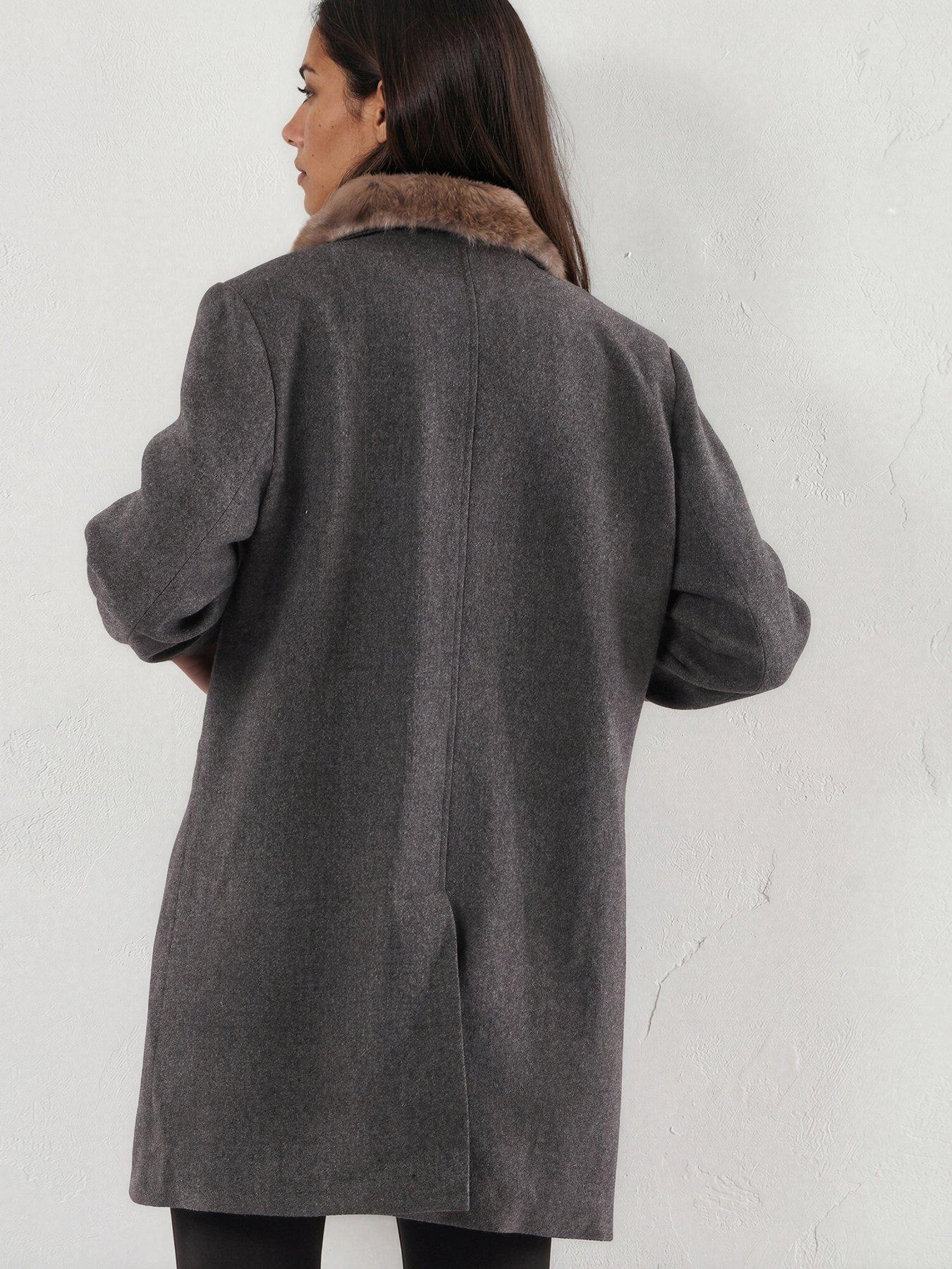 Image 3 of 7 of Religion Serena Boxy Double Breasted Charcoal Coat With Fur Collar
