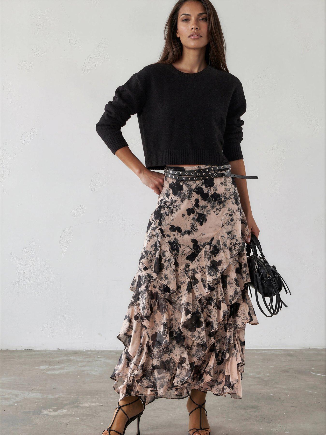 Religion Laura Multi Layer Ruffle Maxi Skirt In Floral Bewilder Print