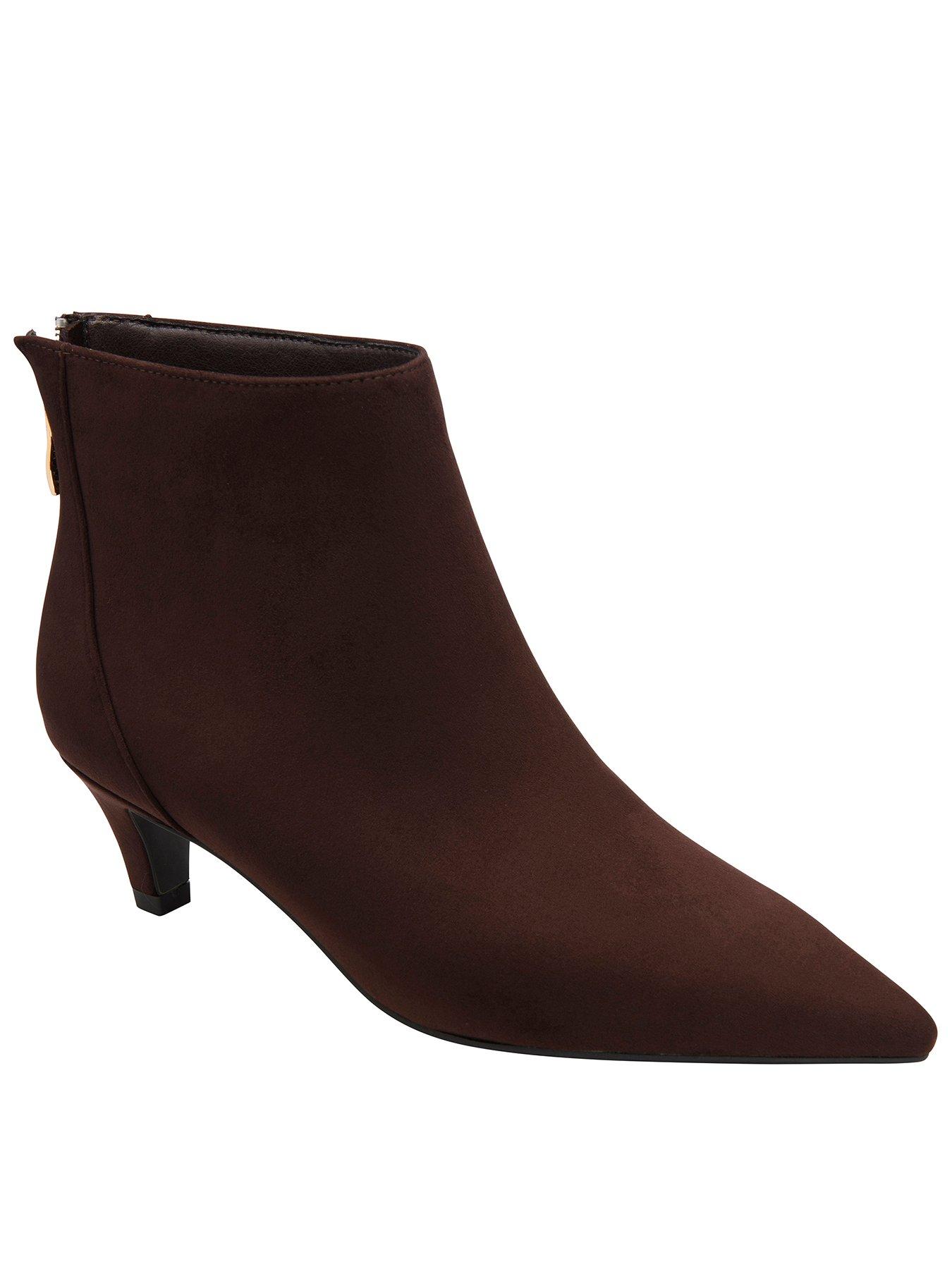 Ravel Leighton Pointed Toe Zip Kitten Heel Ankle Boot - Brown