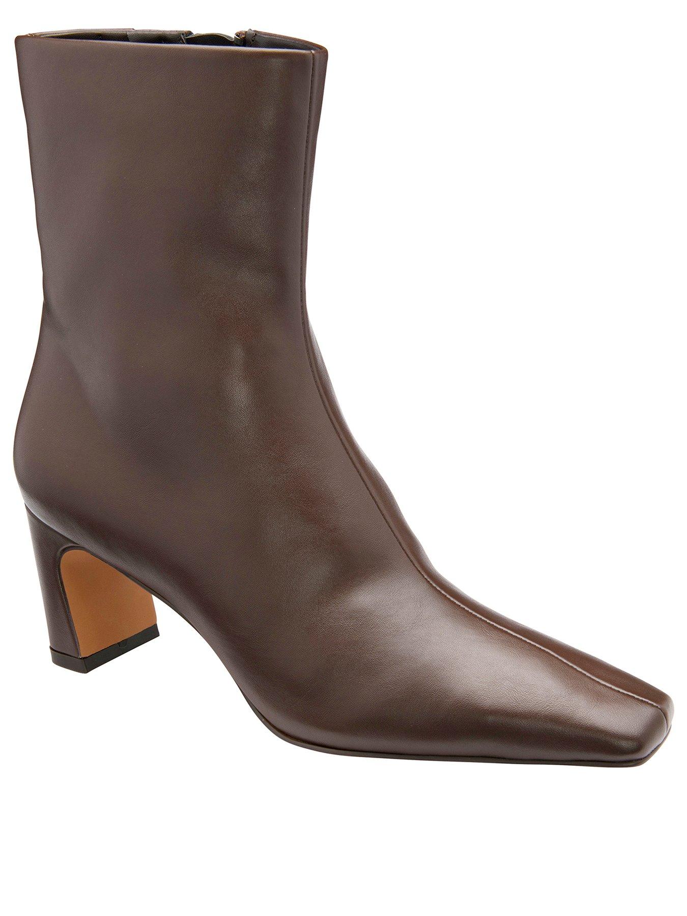 Ravel Staley Square Toe Zip Ankle Boot - Brown Pu