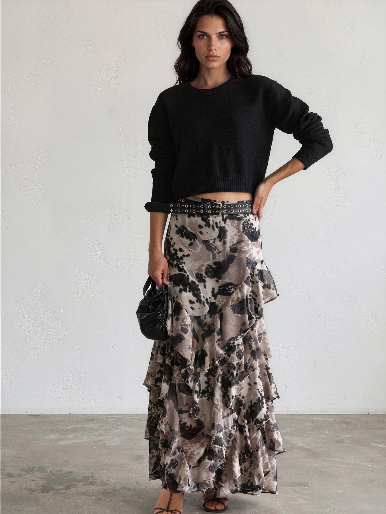 Religion Laura Multi Layer Ruffle Maxi Skirt In Floral Orchid Print