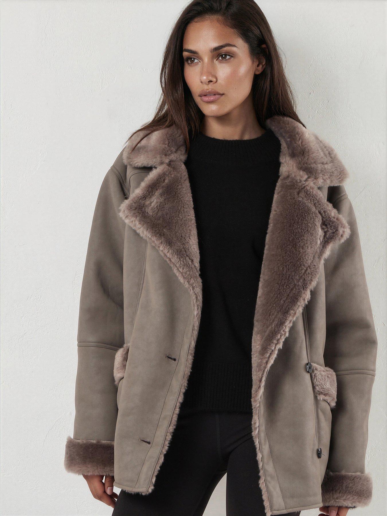 Image 1 of 7 of Religion Amber Faux Shearling Double Breasted Coat