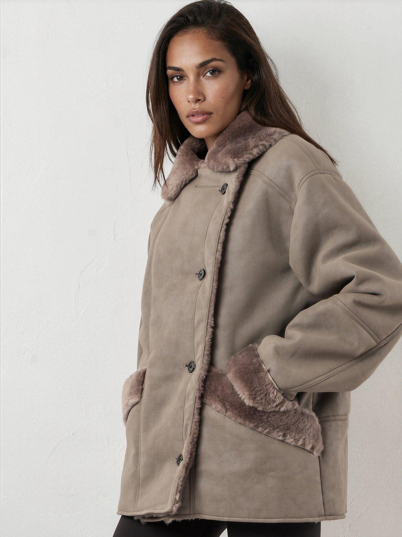 Image 4 of 7 of Religion Amber Faux Shearling Double Breasted Coat