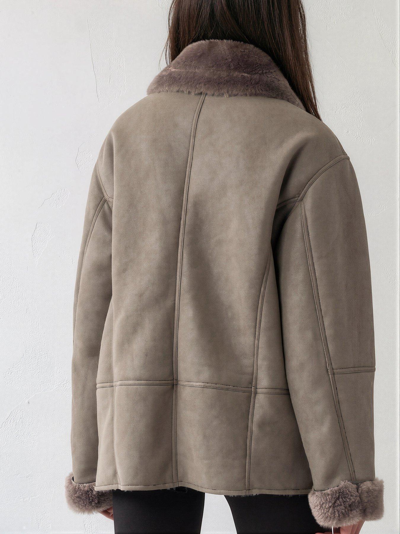 Image 6 of 7 of Religion Amber Faux Shearling Double Breasted Coat