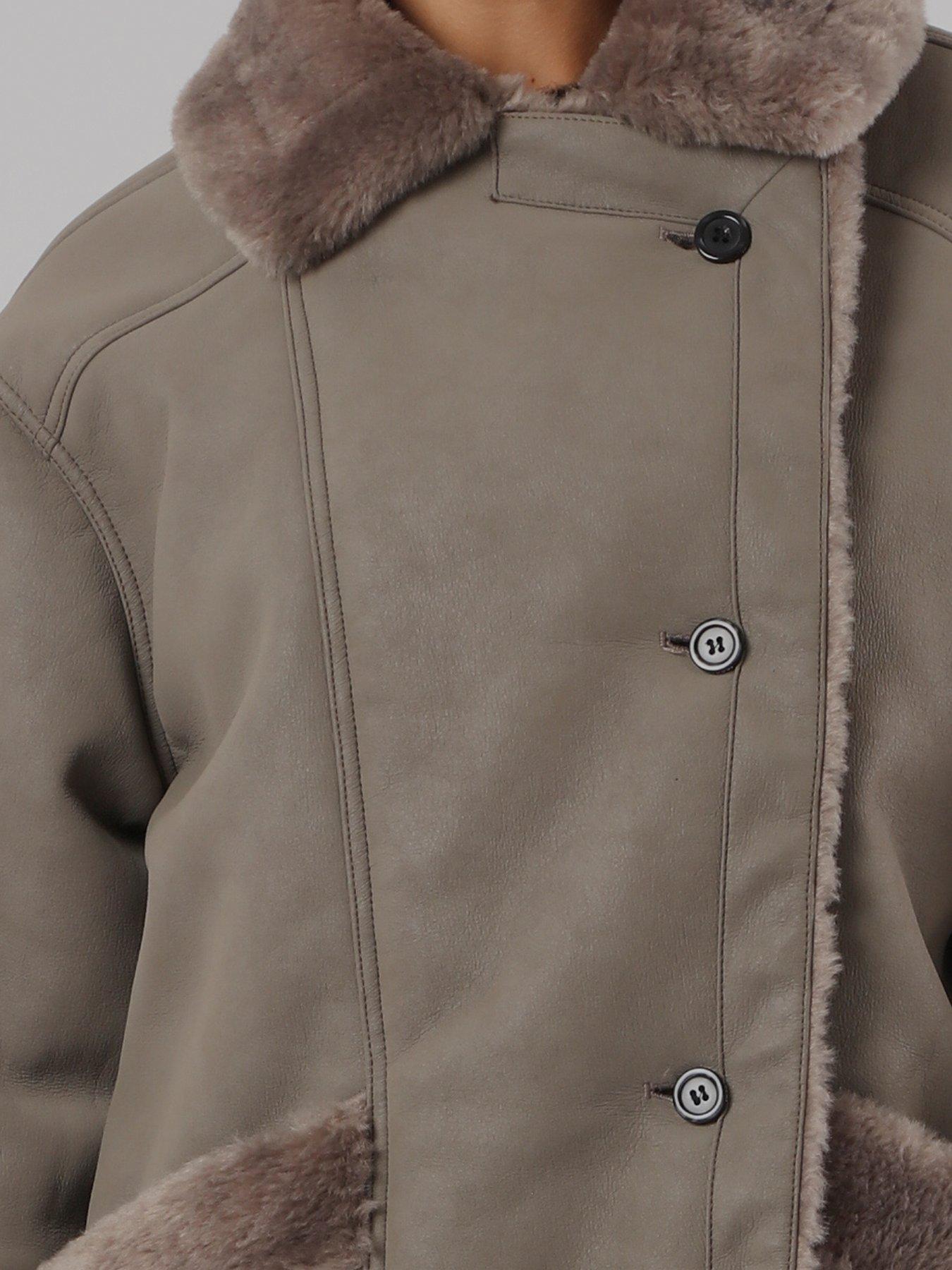 Image 7 of 7 of Religion Amber Faux Shearling Double Breasted Coat