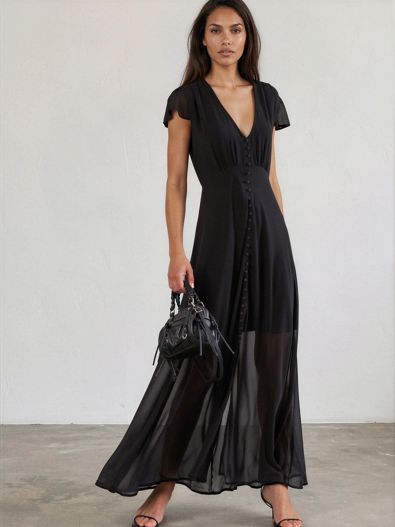 Image 1 of 7 of Religion Indium Maxi Dress With Cap Sleeves And Button Design Feature