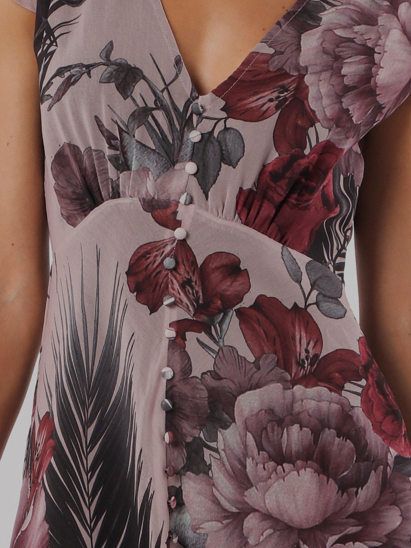 Image 5 of 7 of Religion Indium Maxi Dress With Cap Sleeves And Button Design Feature In Floral Camellia Print - Pink