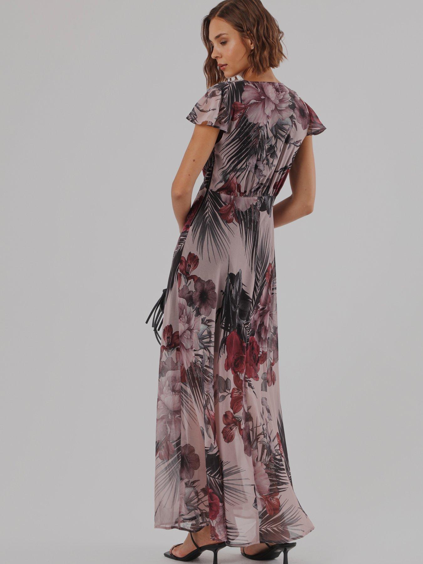 Image 6 of 7 of Religion Indium Maxi Dress With Cap Sleeves And Button Design Feature In Floral Camellia Print - Pink