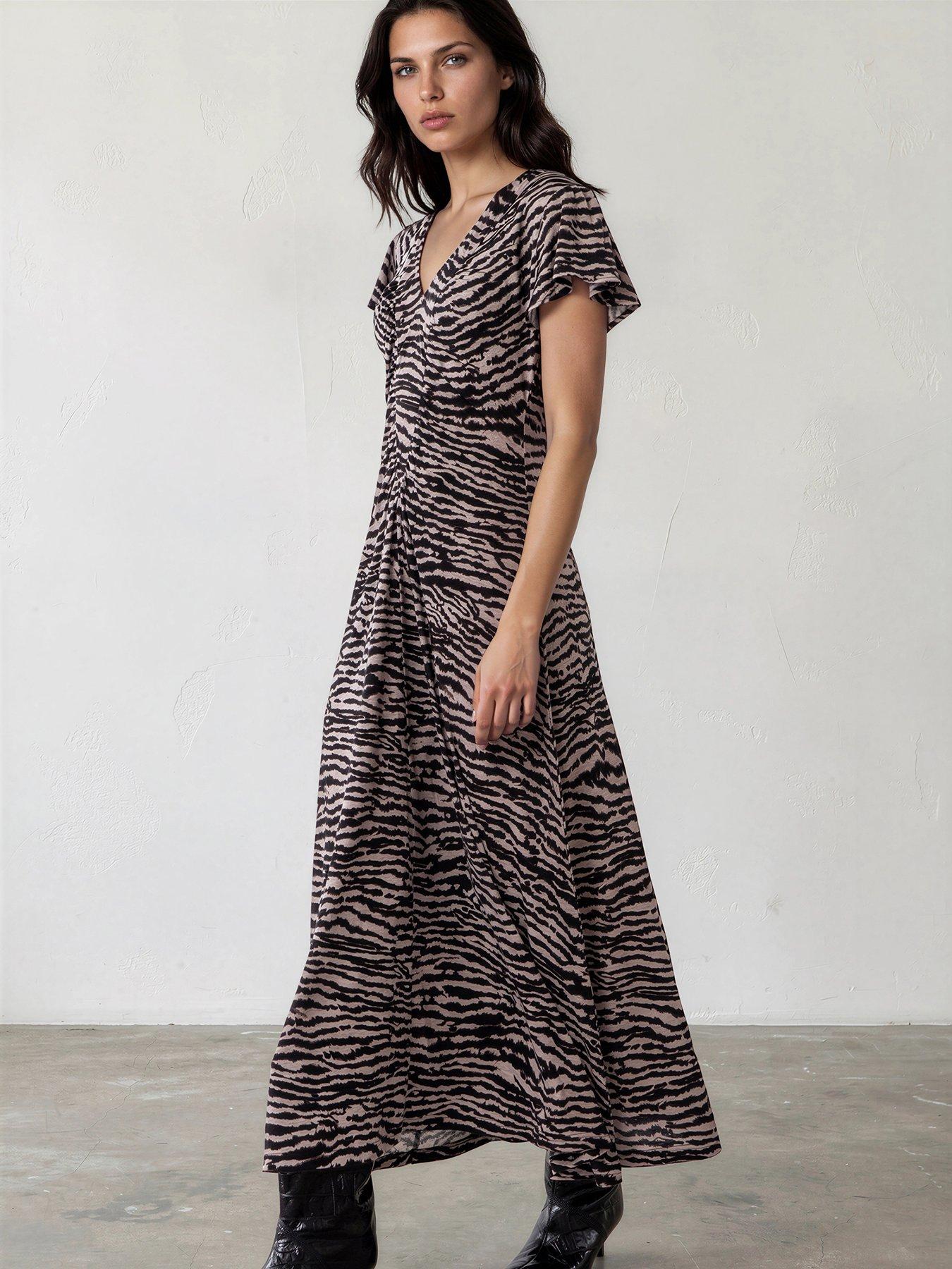 Religion Eden Maxi Dress In Zebra Print With Gathered V-neck Detail