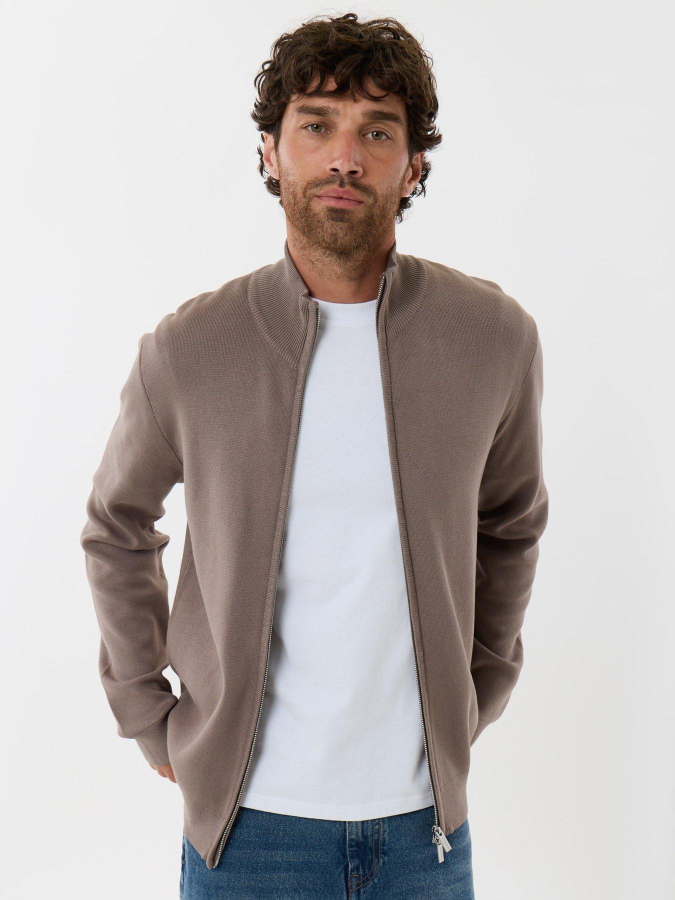Image 1 of 4 of Threadbare Mens Funnel Neck Zip-Through Sweatshirt - Taupe
