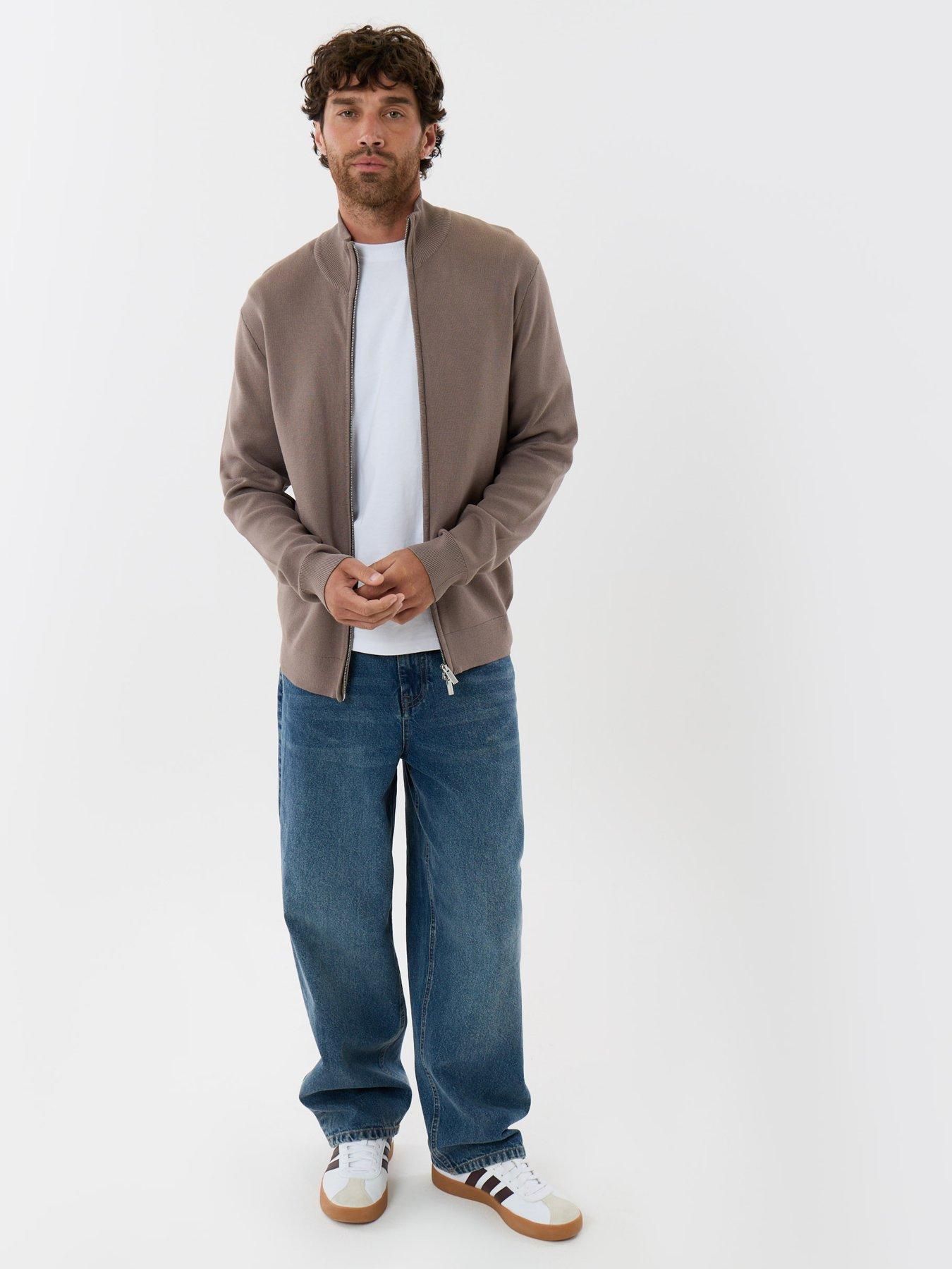 Image 3 of 4 of Threadbare Mens Funnel Neck Zip-Through Sweatshirt - Taupe