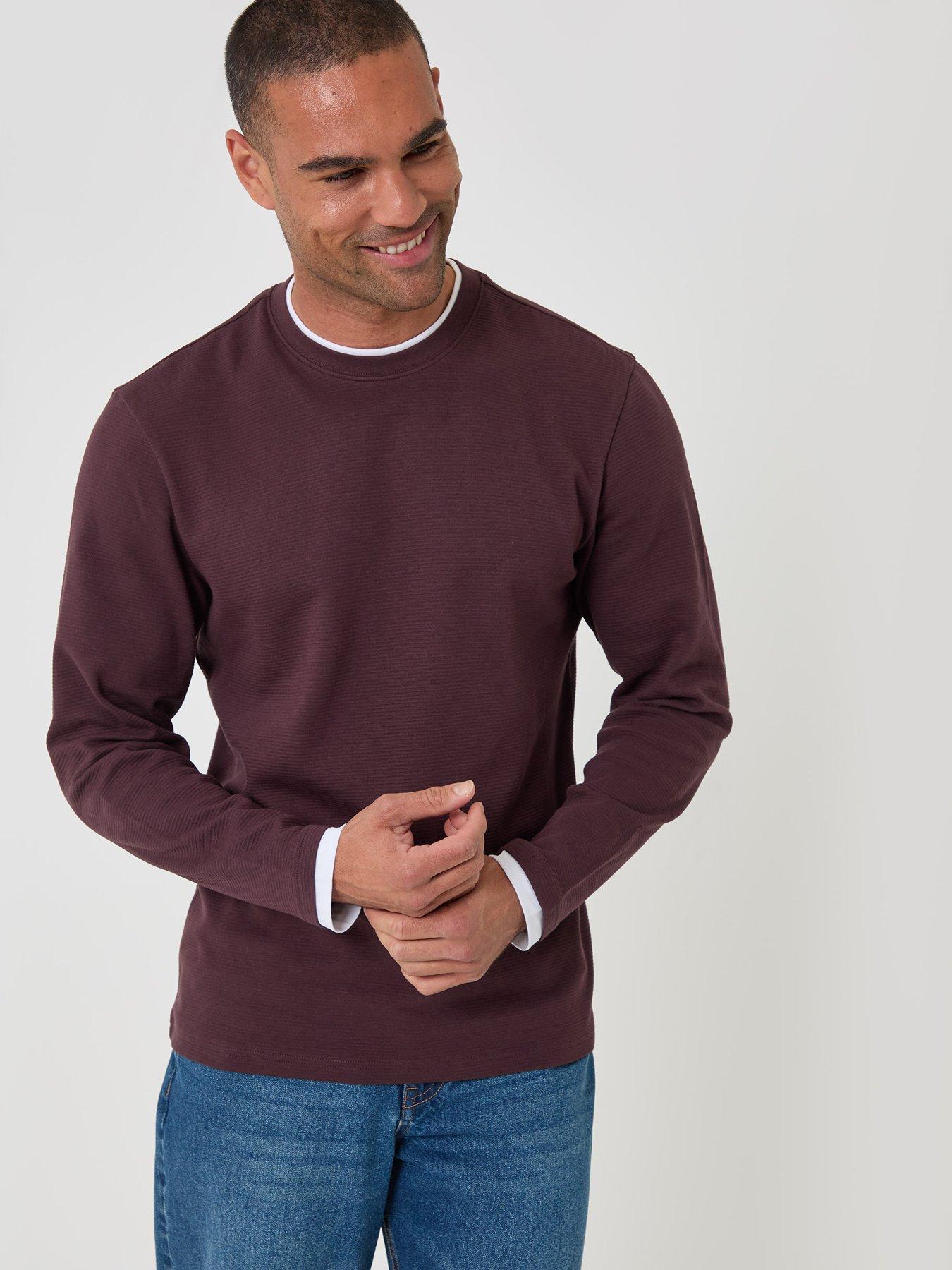 Image 1 of 4 of Threadbare Cotton Mock Layer Long Sleeve T-shirt In Burgundy