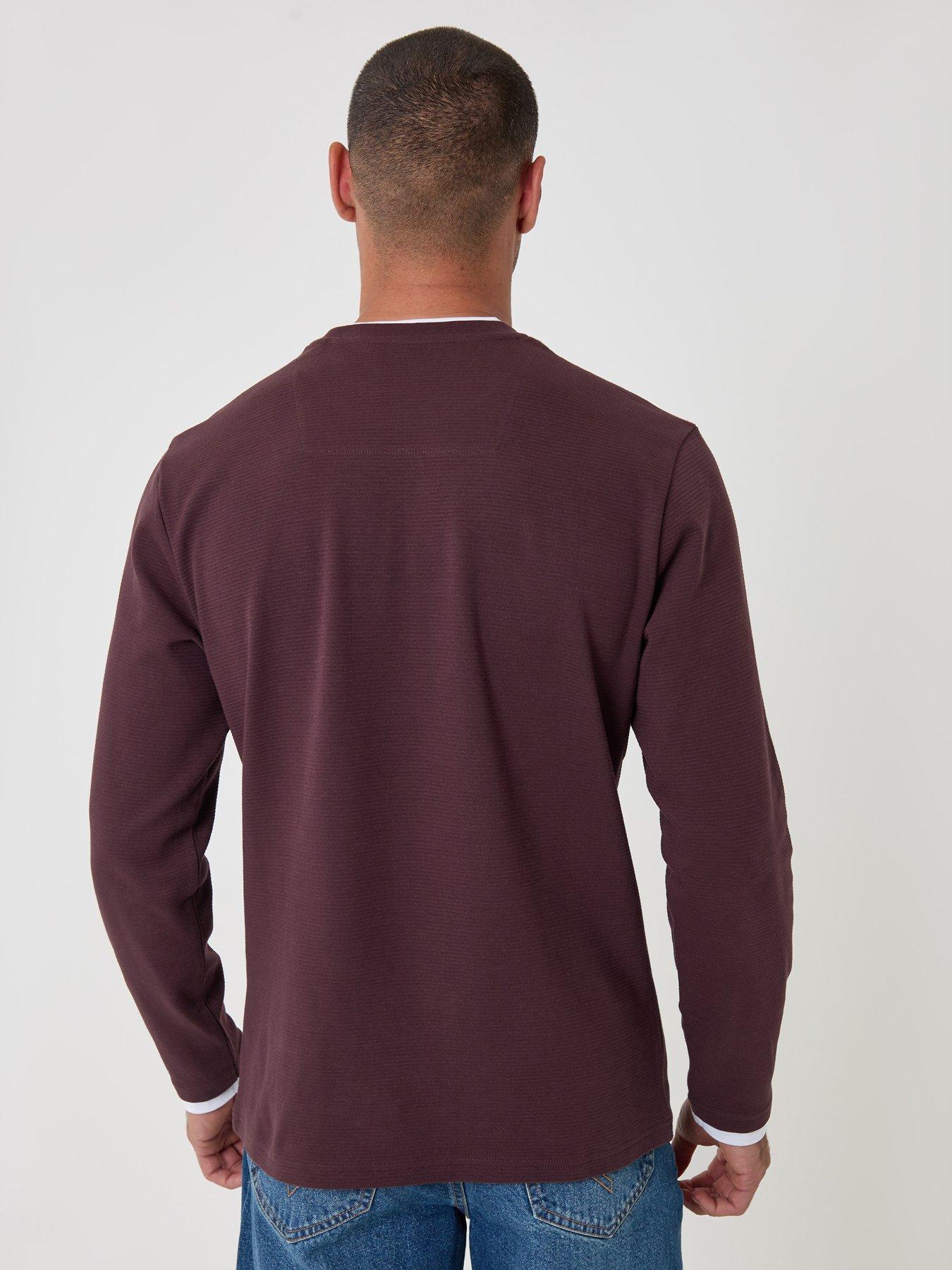 Image 2 of 4 of Threadbare Cotton Mock Layer Long Sleeve T-shirt In Burgundy