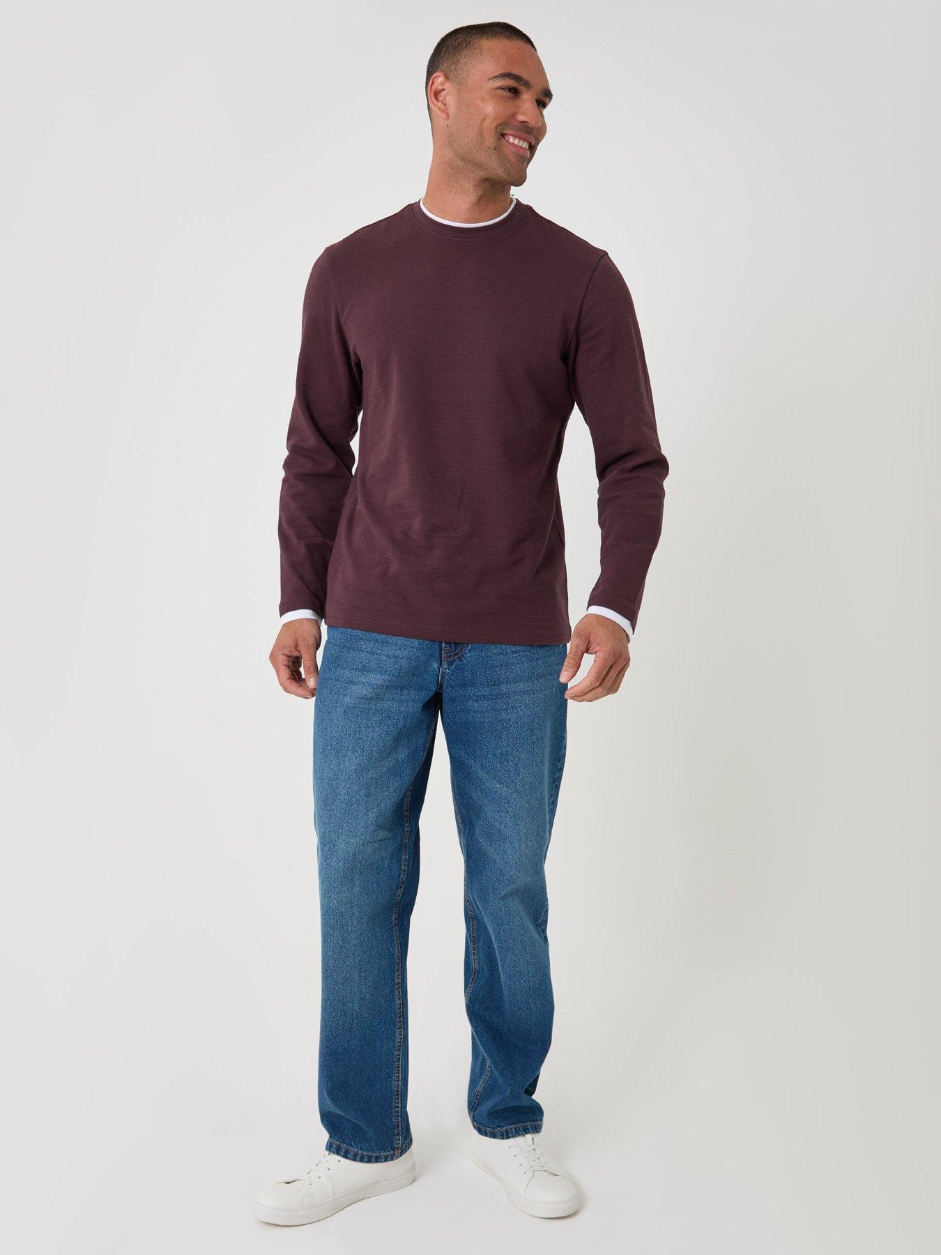 Image 3 of 4 of Threadbare Cotton Mock Layer Long Sleeve T-shirt In Burgundy