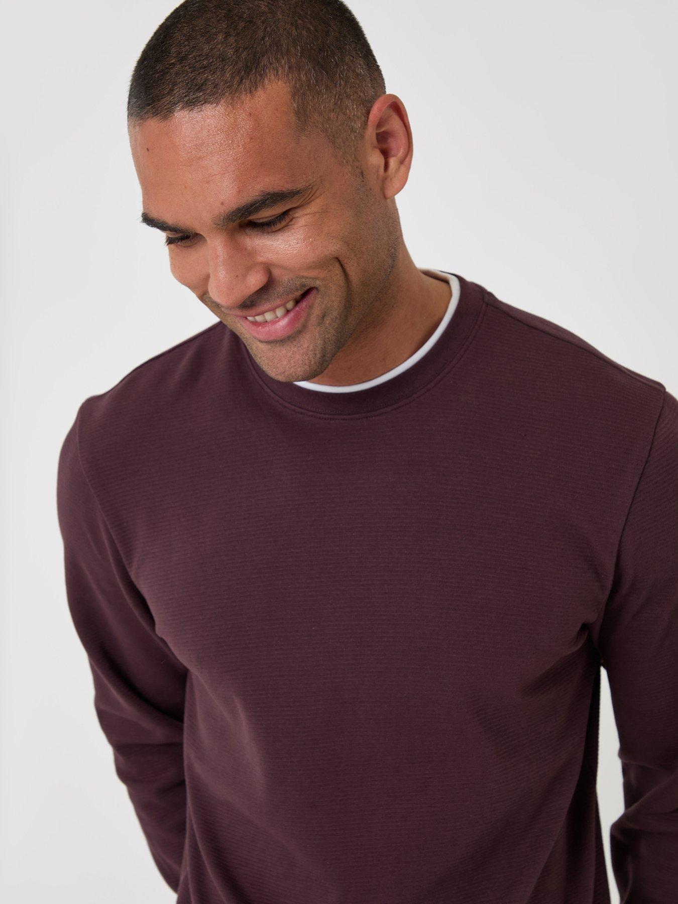 Image 4 of 4 of Threadbare Cotton Mock Layer Long Sleeve T-shirt In Burgundy