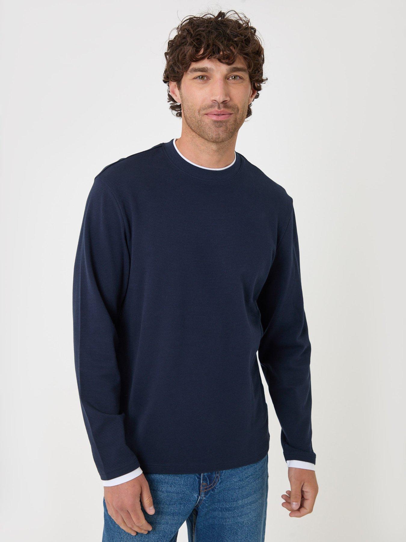 Image 1 of 4 of Threadbare Cotton Mock Layer Long Sleeve T-shirt In Navy