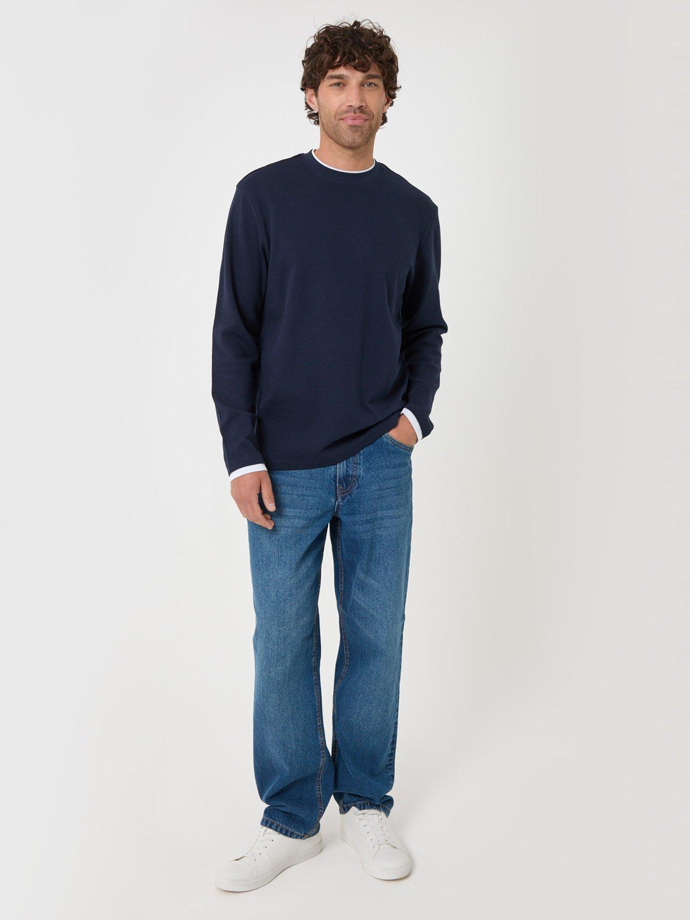 Image 3 of 4 of Threadbare Cotton Mock Layer Long Sleeve T-shirt In Navy