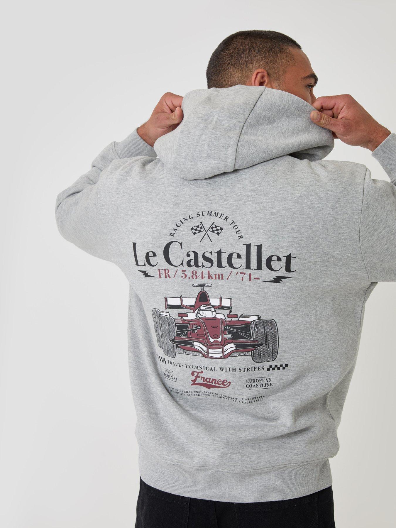 Image 1 of 4 of Threadbare Relaxed Fit Le Castellet Graphic Print Hoodie In Grey Marl