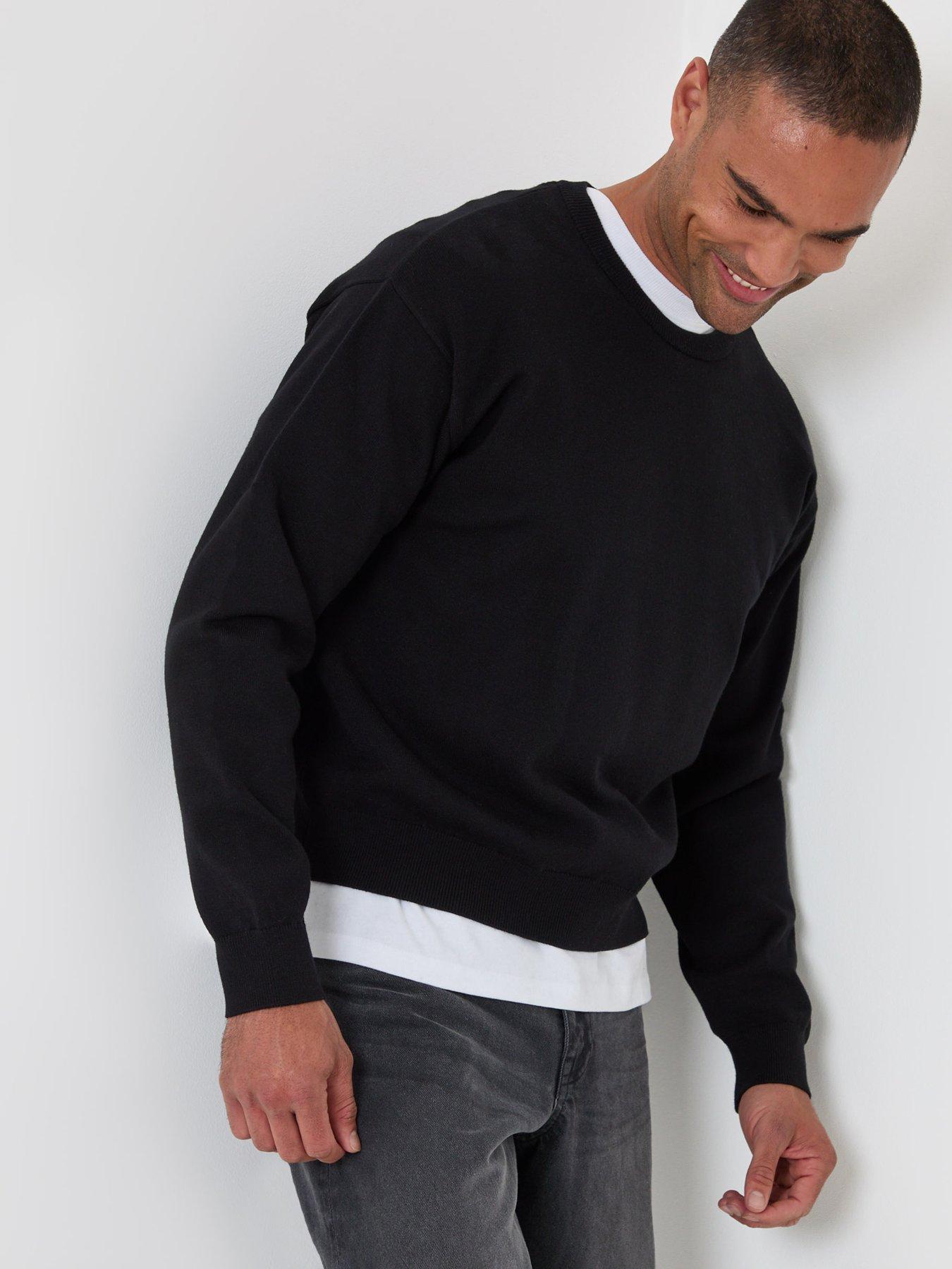 Image 1 of 5 of Threadbare Mens Relaxed Fit Crew Neck Ribbed Sweatshirt - Black
