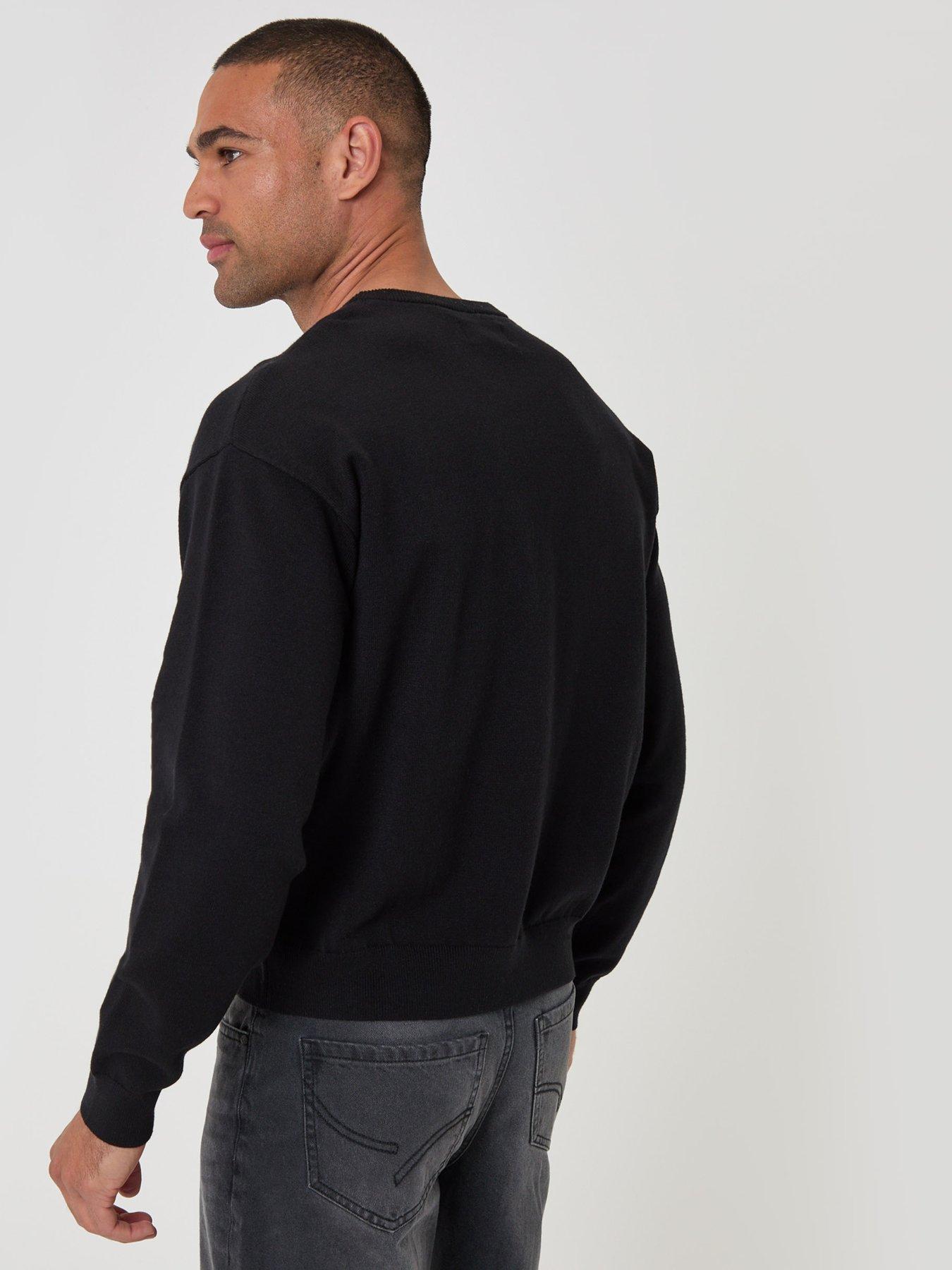 Image 2 of 5 of Threadbare Mens Relaxed Fit Crew Neck Ribbed Sweatshirt - Black