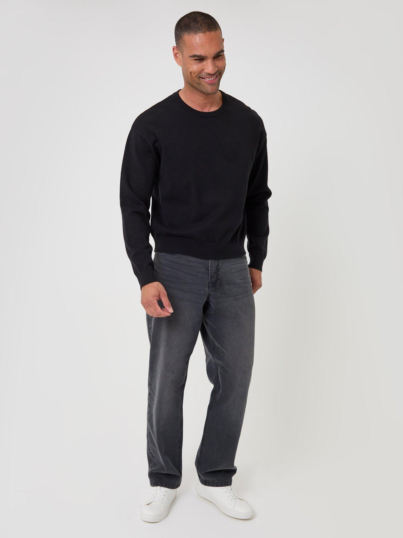 Image 3 of 5 of Threadbare Mens Relaxed Fit Crew Neck Ribbed Sweatshirt - Black