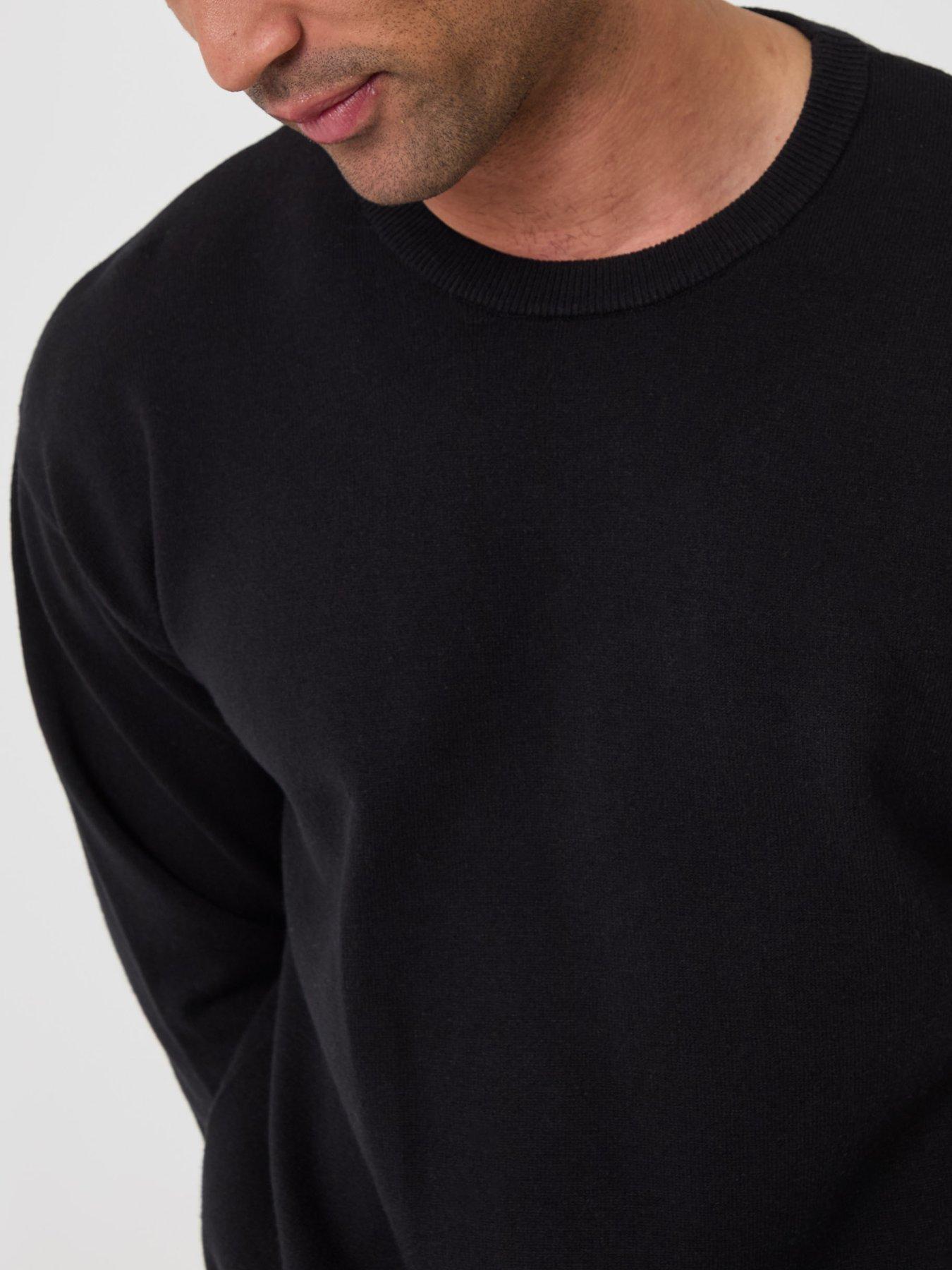 Image 4 of 5 of Threadbare Mens Relaxed Fit Crew Neck Ribbed Sweatshirt - Black