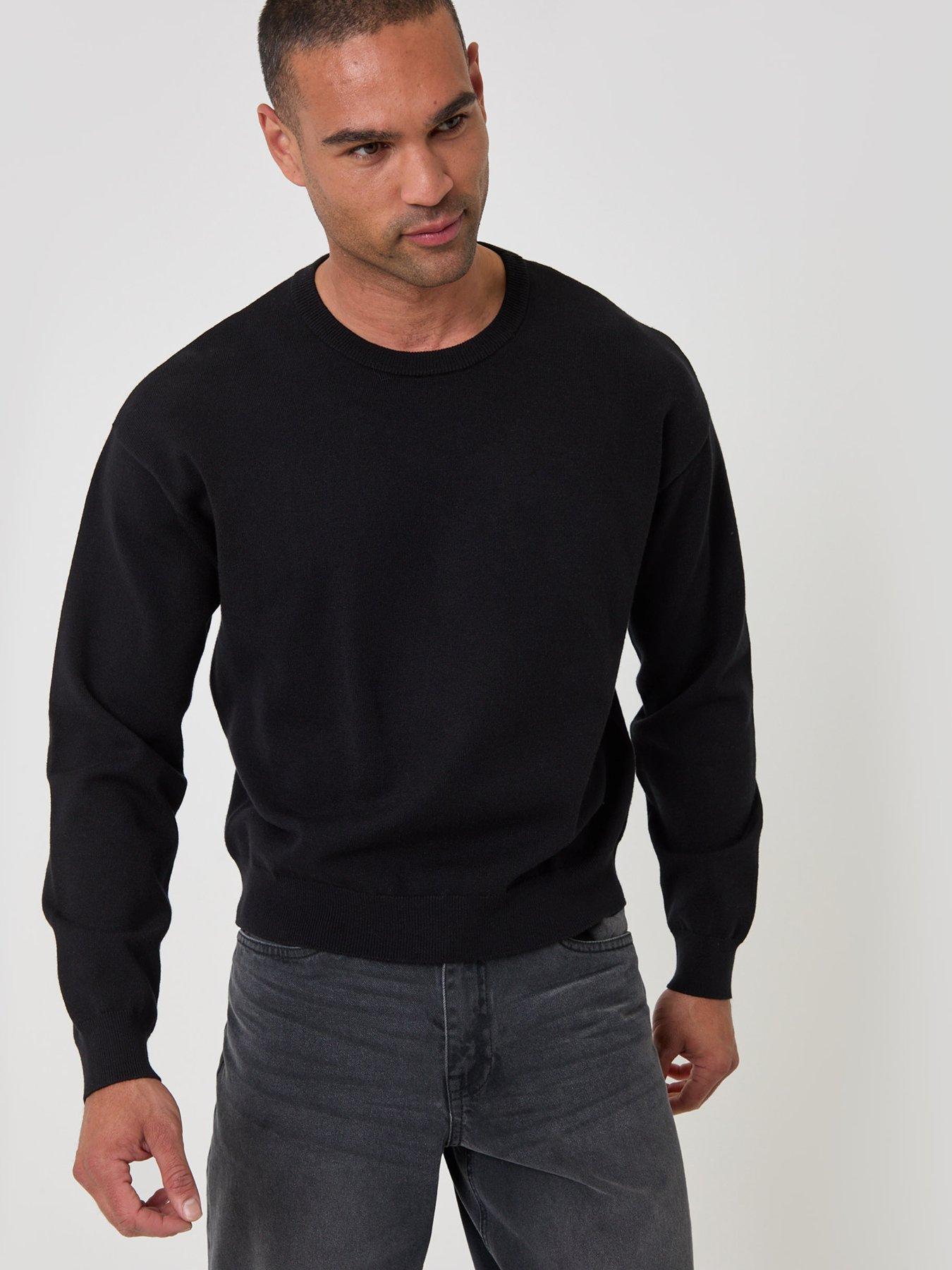Image 5 of 5 of Threadbare Mens Relaxed Fit Crew Neck Ribbed Sweatshirt - Black