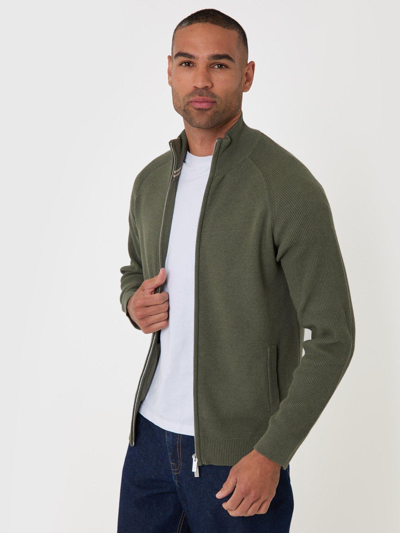 Image 1 of 6 of Threadbare Cotton Rich Funnel Neck Zip Through Sweatshirt In Khaki