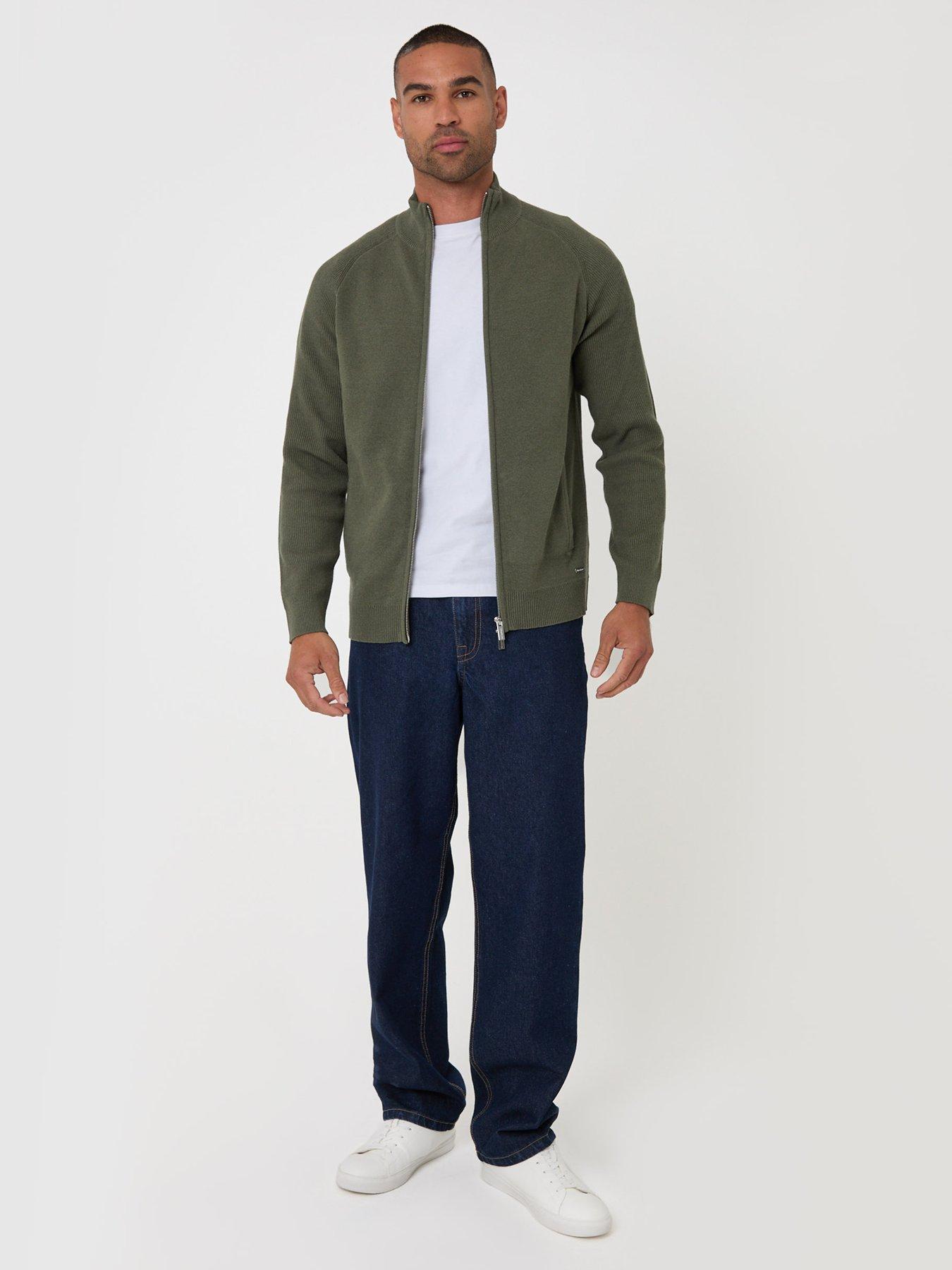 Image 3 of 6 of Threadbare Cotton Rich Funnel Neck Zip Through Sweatshirt In Khaki