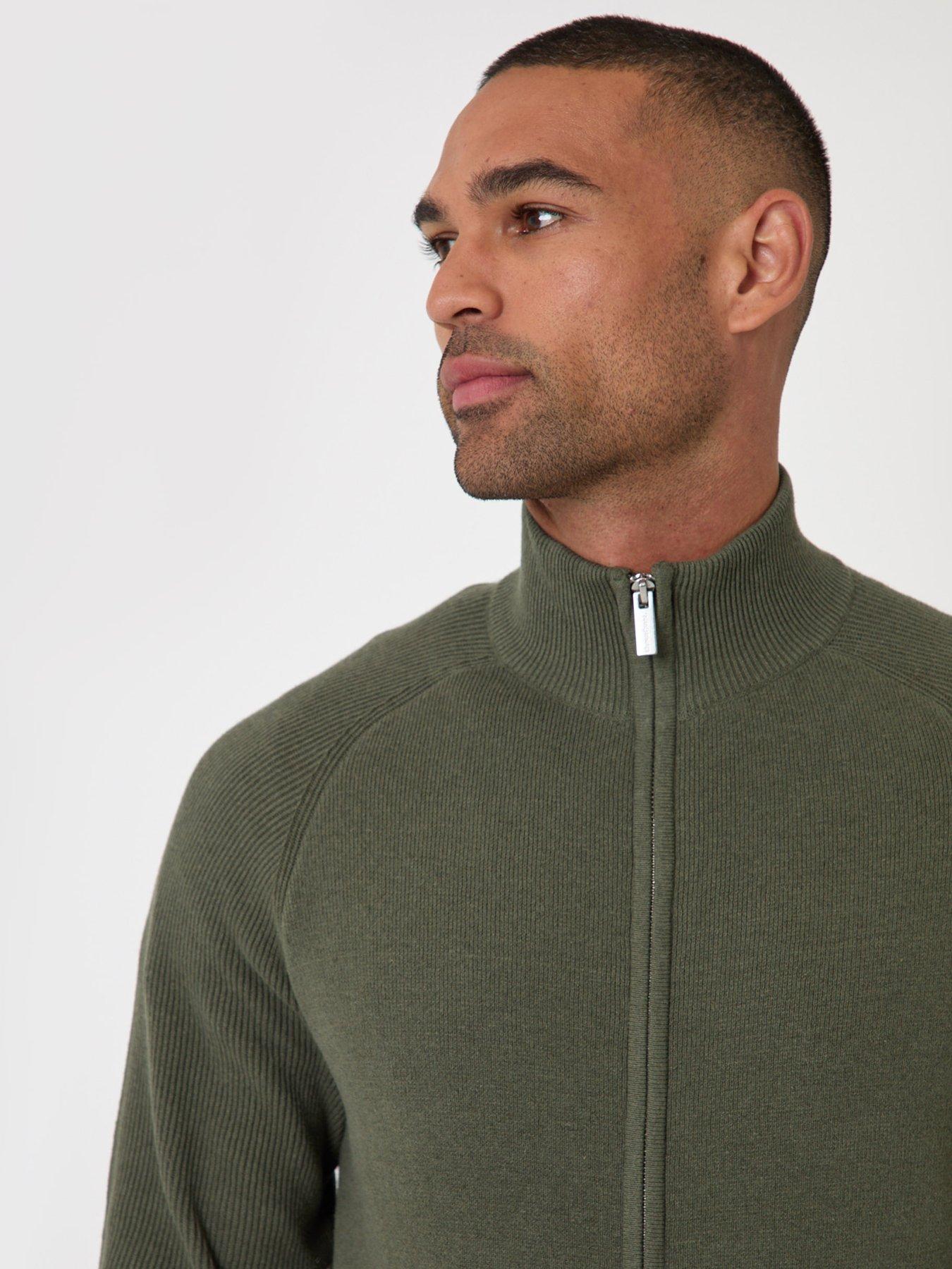 Image 4 of 6 of Threadbare Cotton Rich Funnel Neck Zip Through Sweatshirt In Khaki