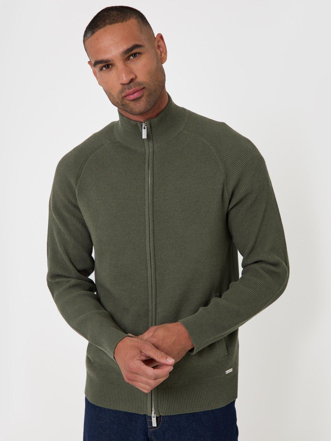 Image 5 of 6 of Threadbare Cotton Rich Funnel Neck Zip Through Sweatshirt In Khaki