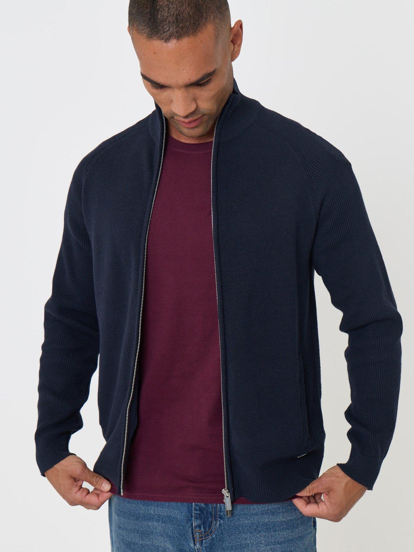 Image 1 of 6 of Threadbare Cotton Rich Funnel Neck Zip Through Sweatshirt In Navy